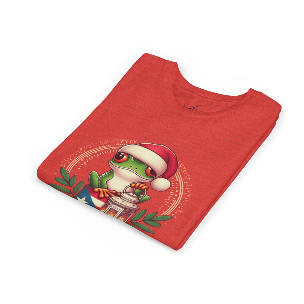 Kids Tee Cute Frog with Puerto Rican Flag & Lantern (Feliz Navidad)