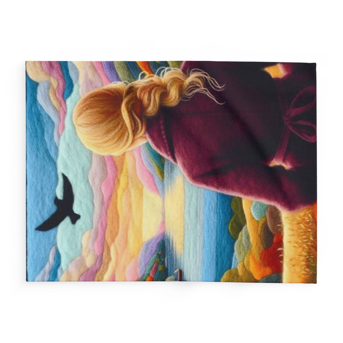 Scenic Girl Fleece Blanket — Cozy Sunset Landscape Throw