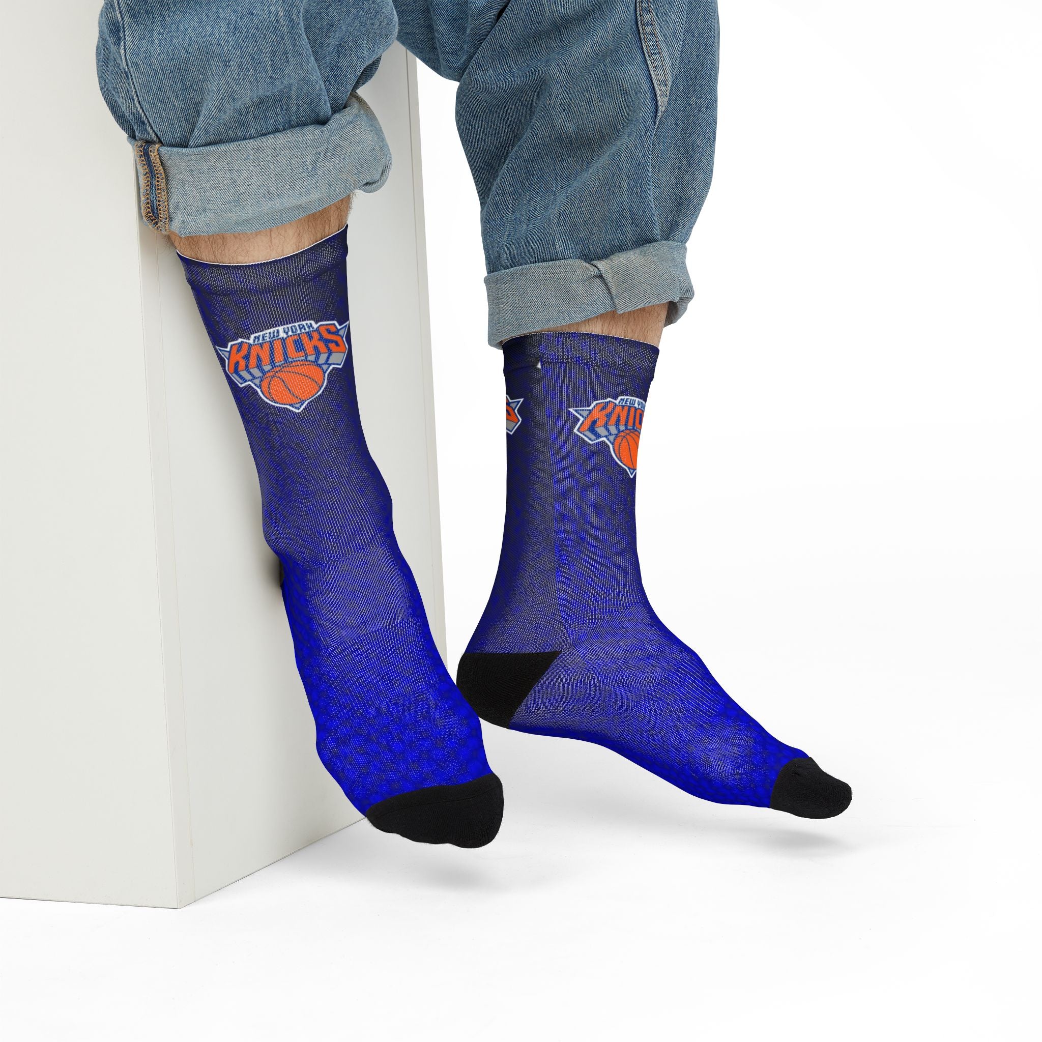 Blue Gradient Crew Socks with Basketball Logo — Sublimation Athletic Socks