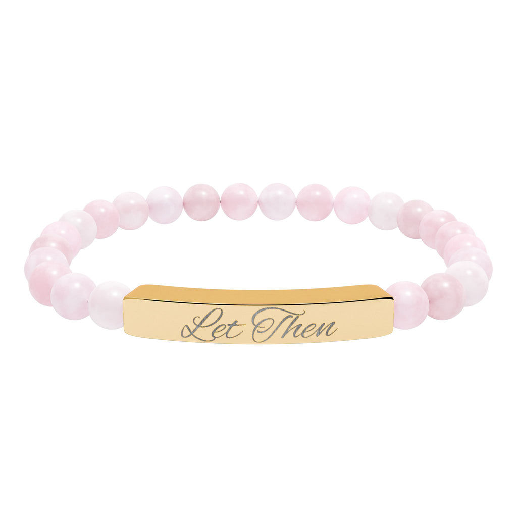 Engravable Natural Stone Bar Bracelet — Stretch Beaded Personalized Jewelry
