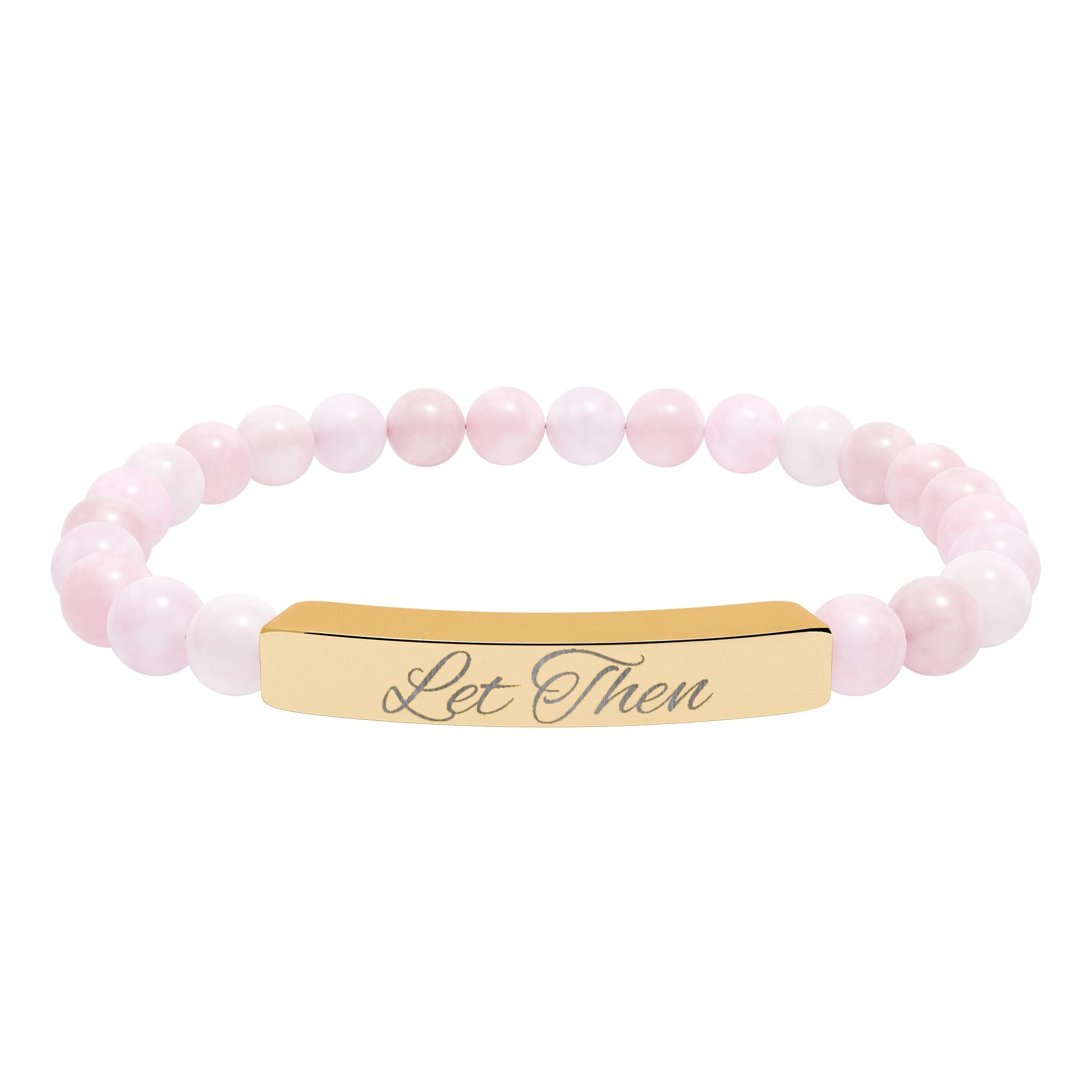 Engravable Natural Stone Bar Bracelet — Stretch Beaded Personalized Jewelry