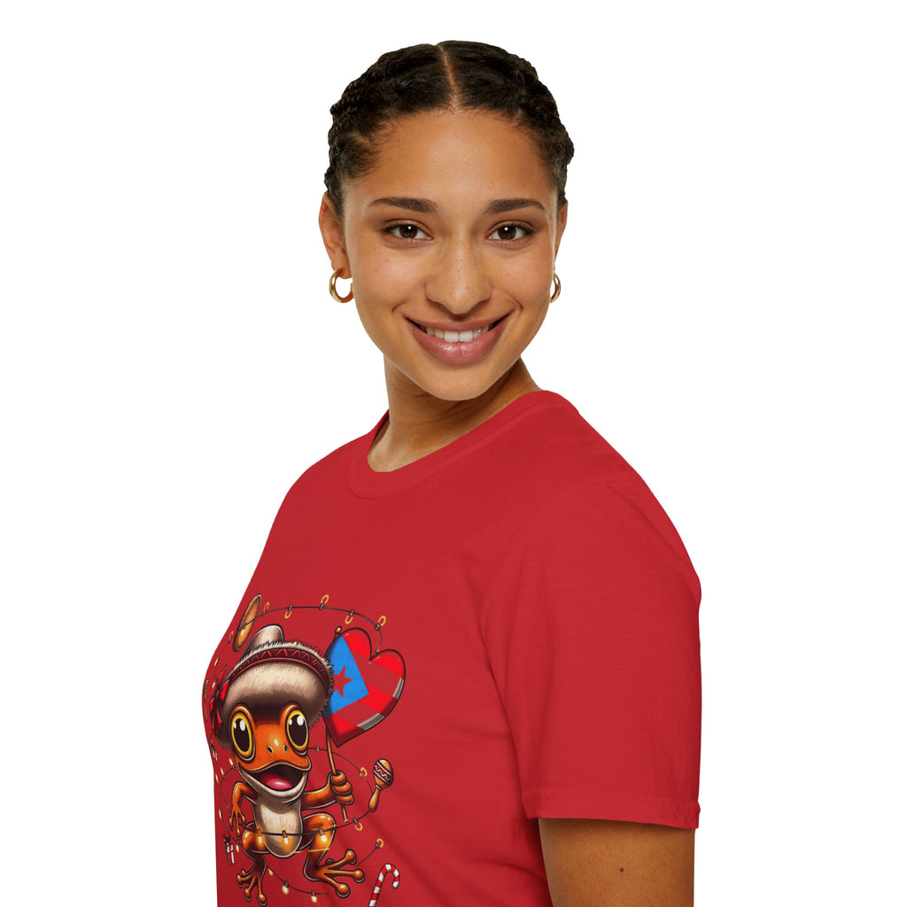 Puerto Rico Frog Holiday T-Shirt  Cute Coquí with Flag Heart (Christmas) Puerto Rico Navidades