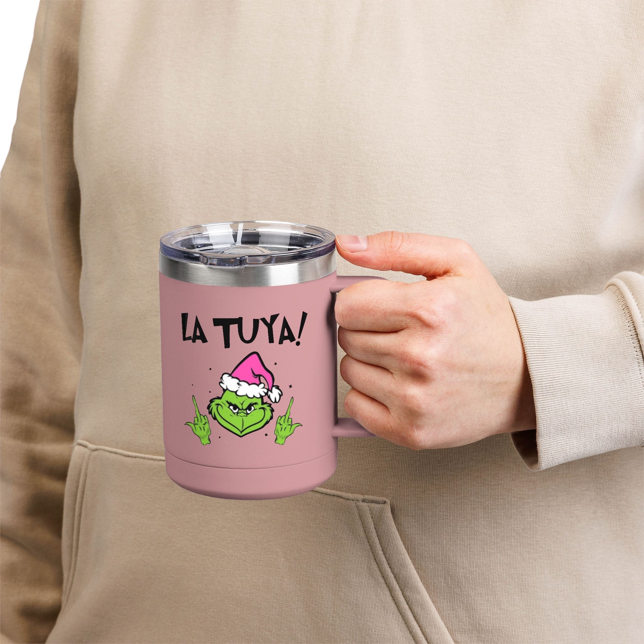 Holiday Grinch Coffee Mug Tumbler - 15oz Vaso / Taza de Acero Inoxidable – Diseño Navideño