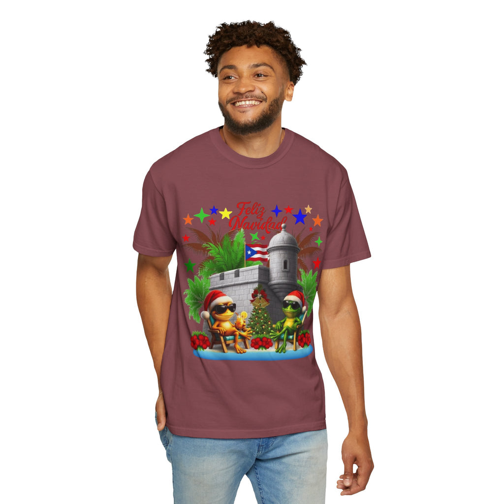 Feliz Navidad Puerto Rico T-Shirt  Castillo & Coquí Holiday Tee Puerto Rico Navidades