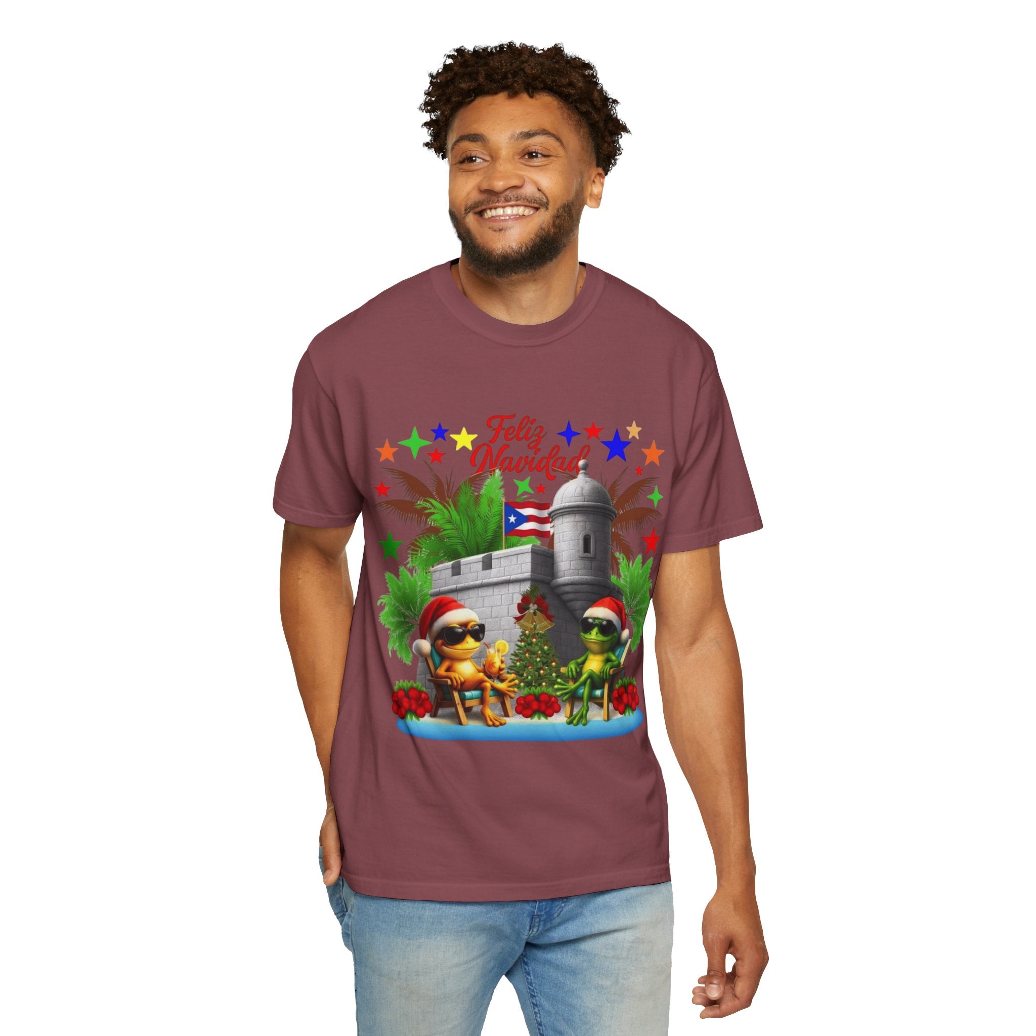 Feliz Navidad Puerto Rico T-Shirt  Castillo & Coquí Holiday Tee Puerto Rico Navidades
