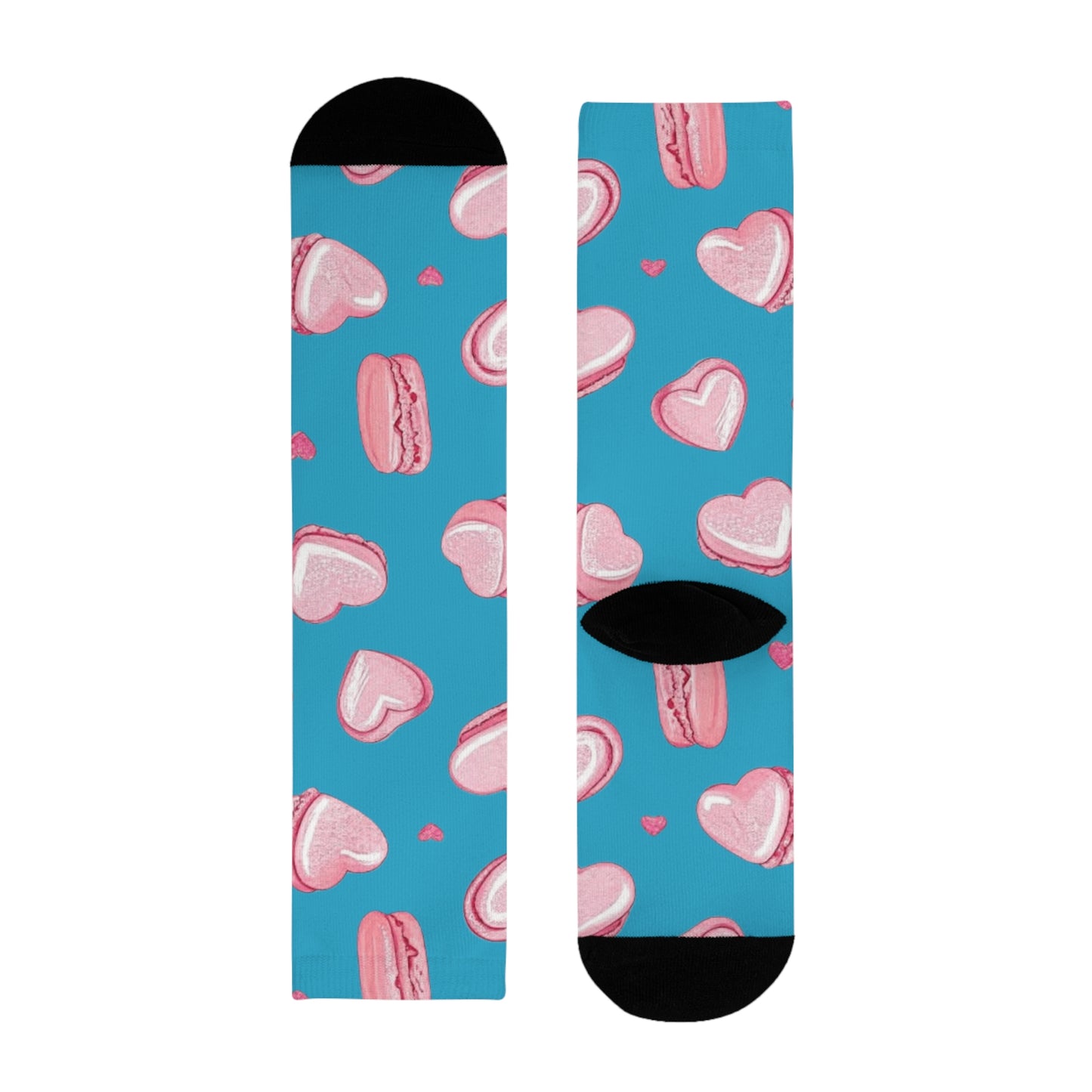 Heart Macaron Crew Socks – Cute Pink Sweets Pattern