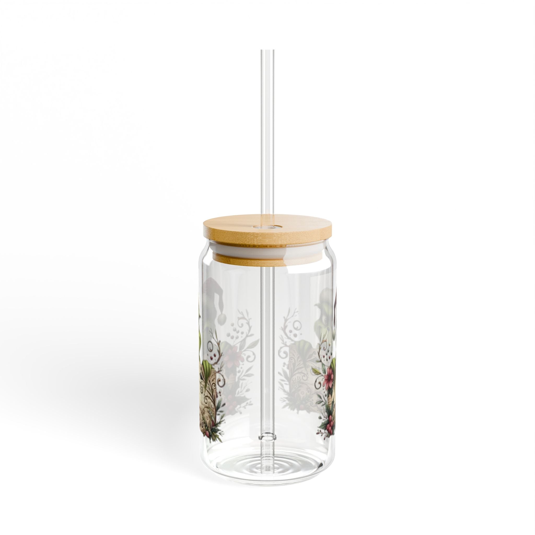 Christmas Design Whimsical Grinch Sipper Glass - 16oz with Bamboo Lid