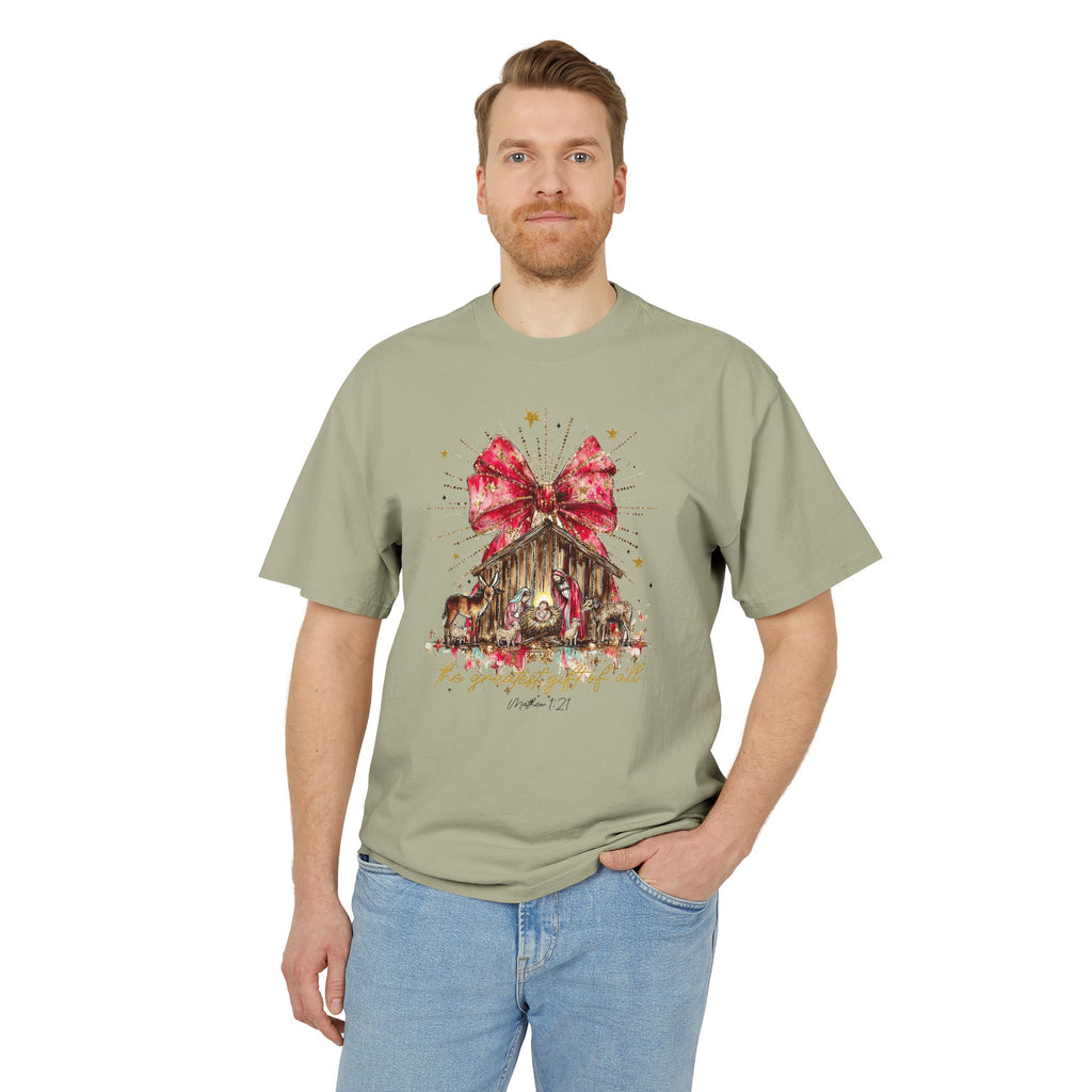 Christmas Nativity Tee  Rustic Manger with Red Bow Holiday T‑Shirt Christmas T-shirts and sweaters
