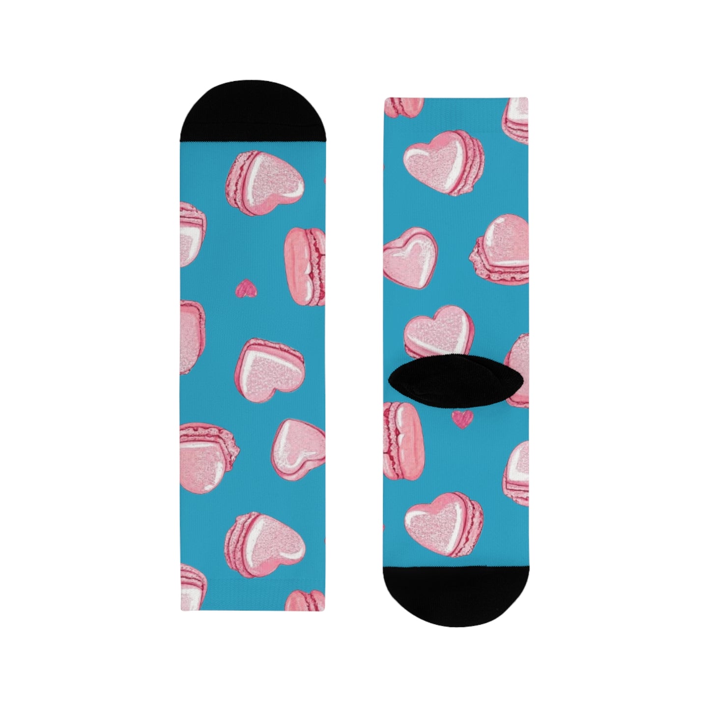 Heart Macaron Crew Socks – Cute Pink Sweets Pattern