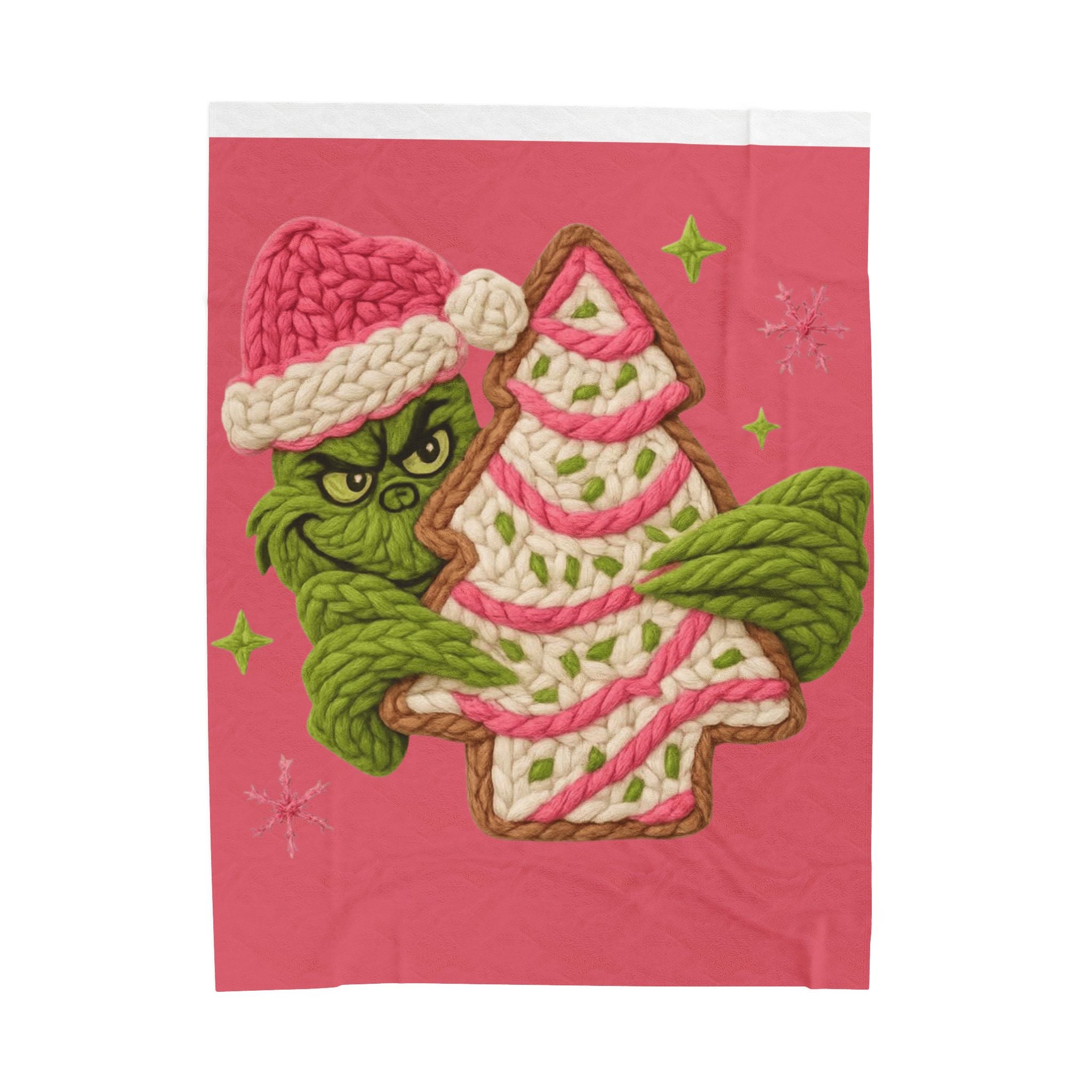 Grinch Holiday Plush Blanket – Cozy Velveteen Christmas Throw with Knitted Tree Design