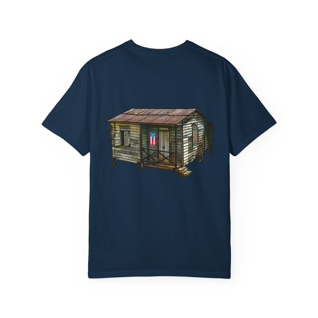 Puerto Rican Batey Cabin T-Shirt  Three Masks & Rustic House Graphic Tee Puerto Rico Navidades