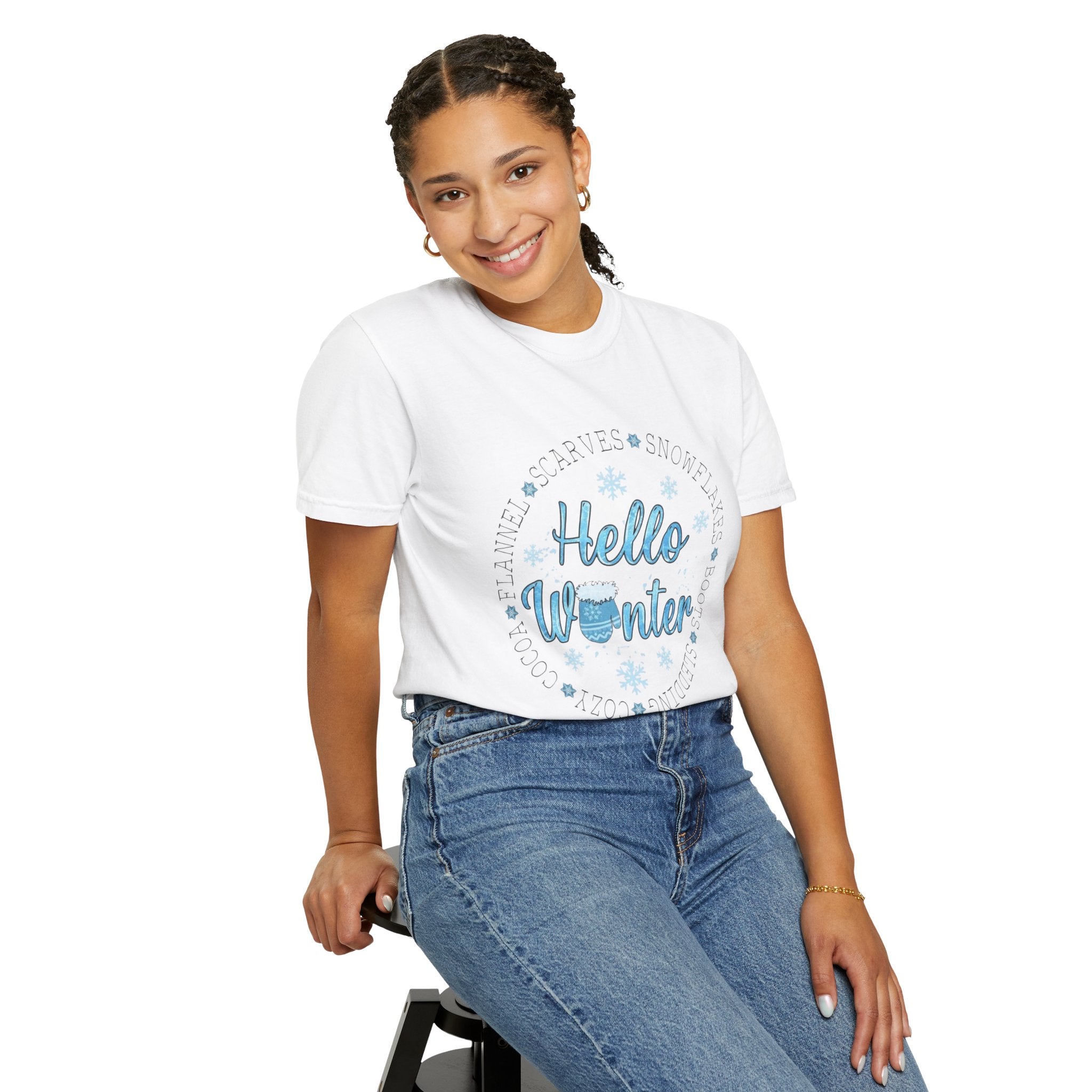 Hello Winter T‑Shirt  Cozy Snowflake Holiday Tee Christmas T-Shirts and Sweatshirts Collection