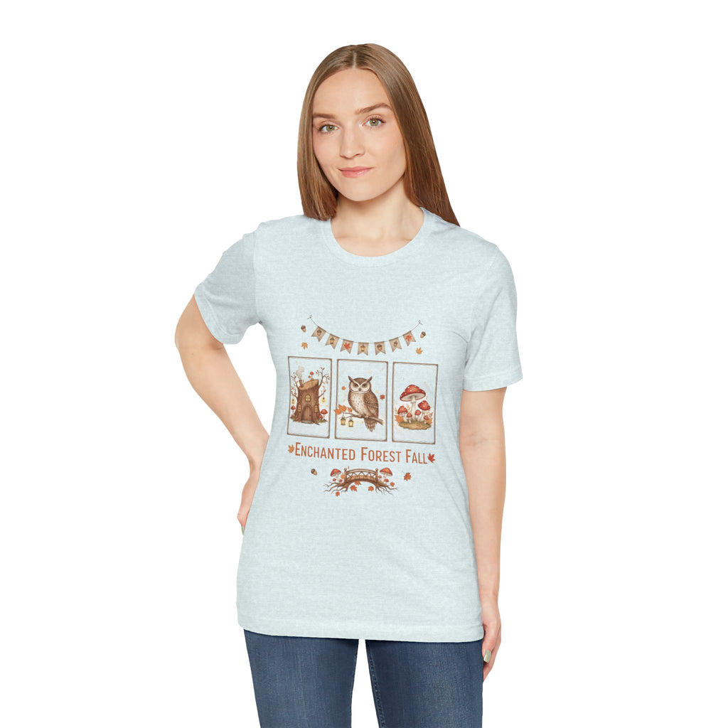 Enchanted Forest Fall Tee, Cute Owl Shirt, Autumn Graphic Tee, Nature Lover Gift, Cozy Fall Apparel, Wildlife T-Shirt, Unisex Fall Top