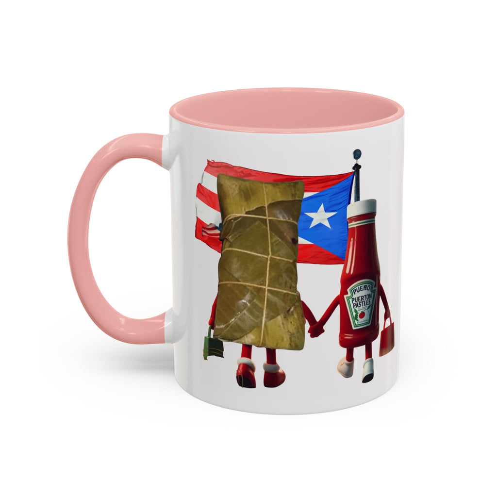 Puerto Rican Flag Ketchup & Pasteles Coffee Mug — Funny Food Friends Accent Mug (11/15oz)