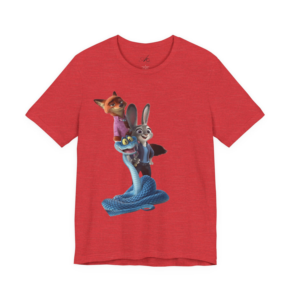 Animated Character Tee — Cute Fox & Bunny Stack Graphic T-Shirt  cartoon-style Christmas artwork