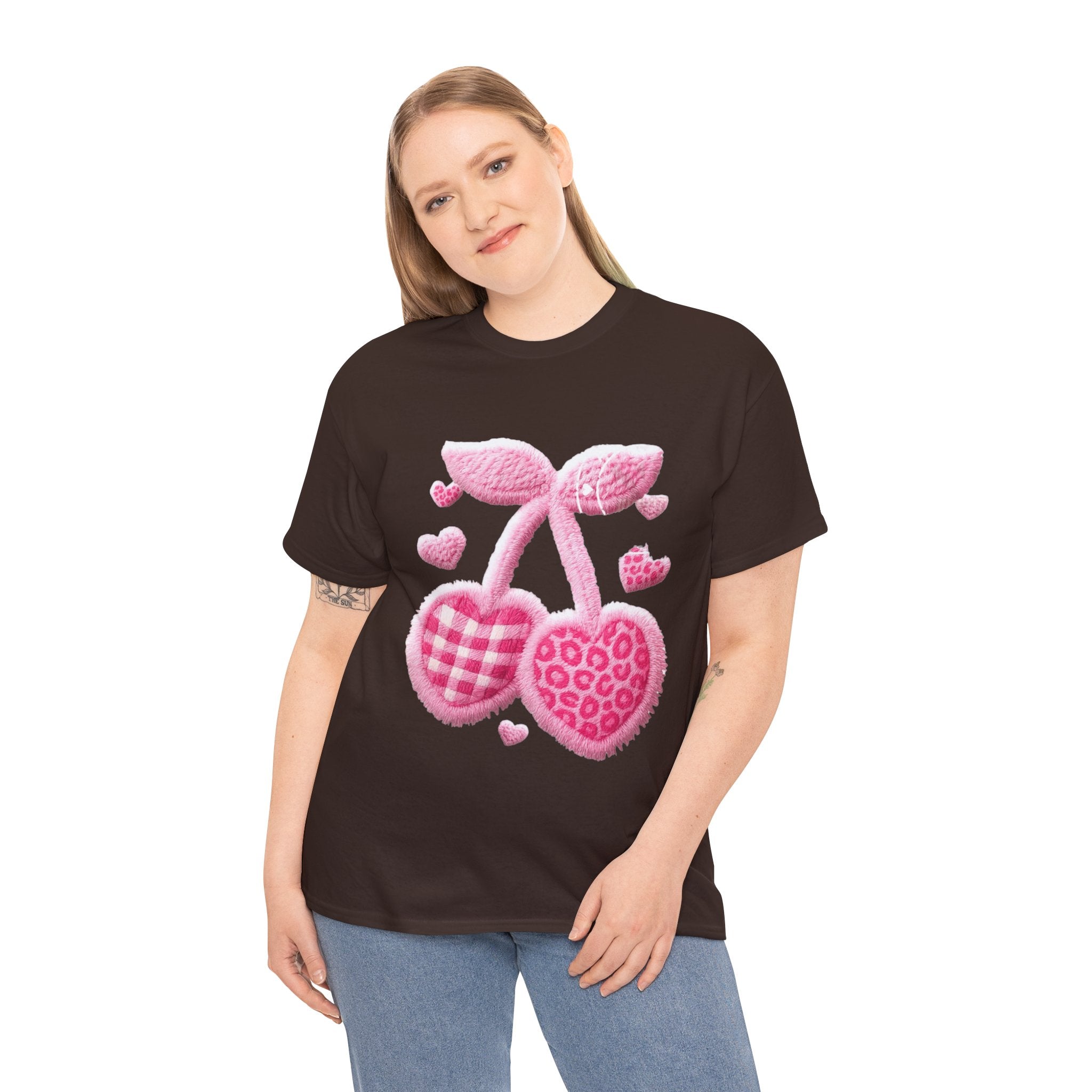 Pink Heart Cherries Tee  LOVE Graphic Valentine T-Shirt