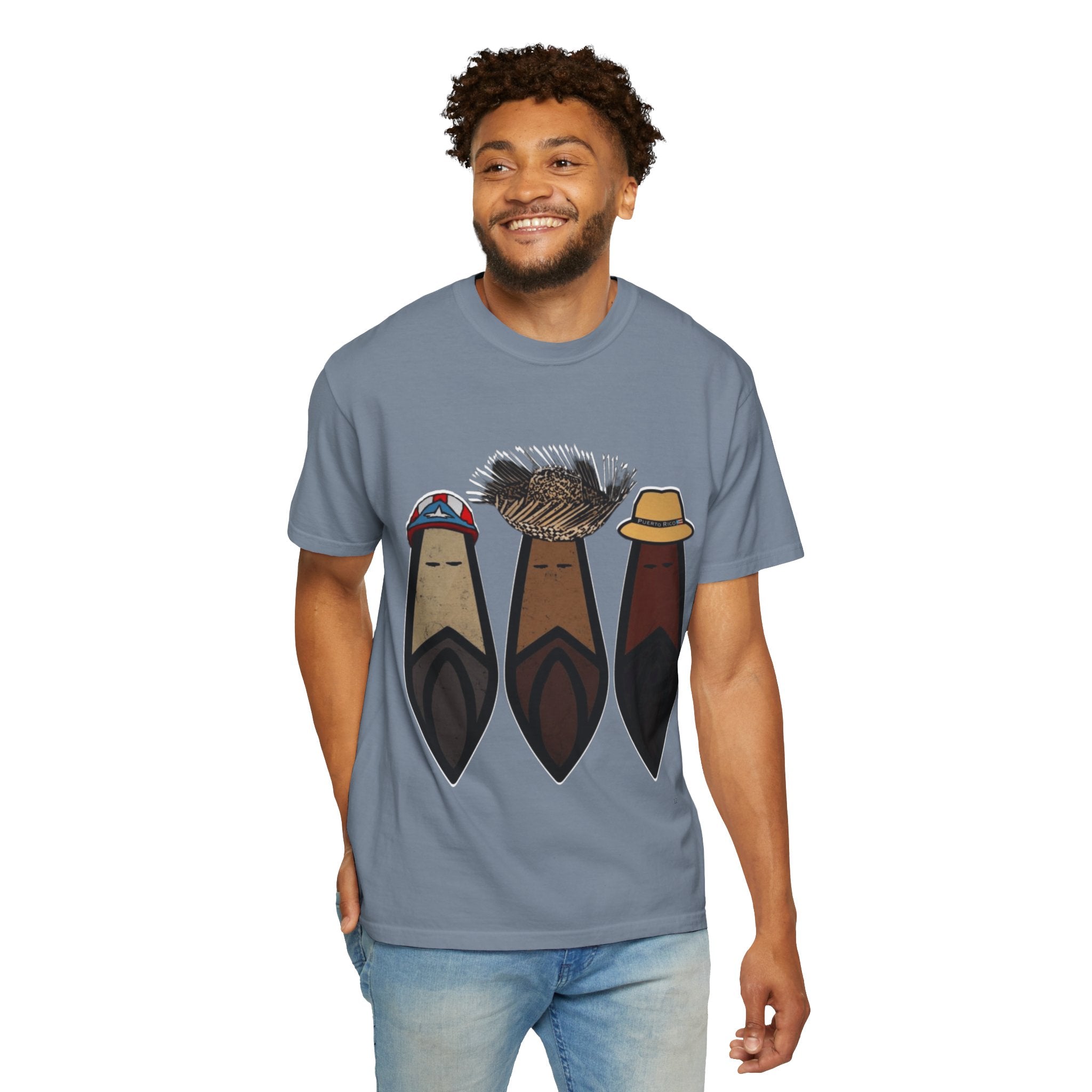Puerto Rican Batey Cabin T-Shirt  Three Masks & Rustic House Graphic Tee Puerto Rico Navidades