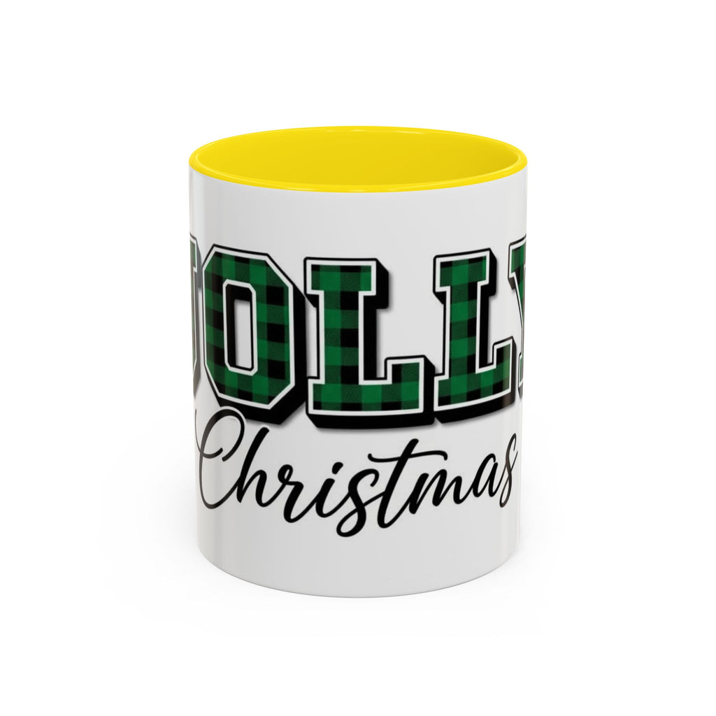 Holly Christmas Accent Coffee Mug — Green Plaid Holiday Gift (11/15oz)
