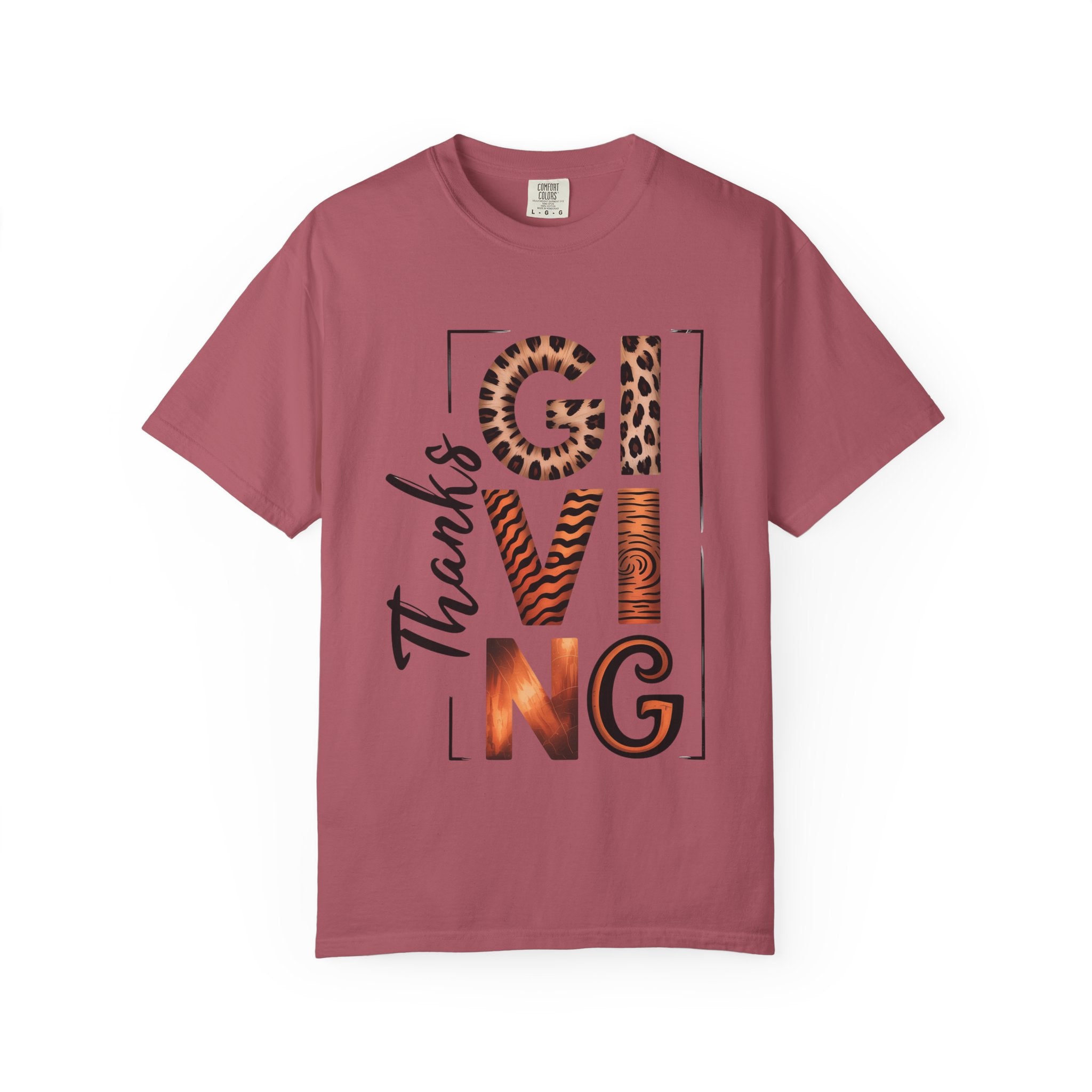 Fall T-Shirts and Sweatshirts Collection Giving Thanks T-Shirt Thanksgiving Graphic Tee with Leopard & Wood Pattern Letters