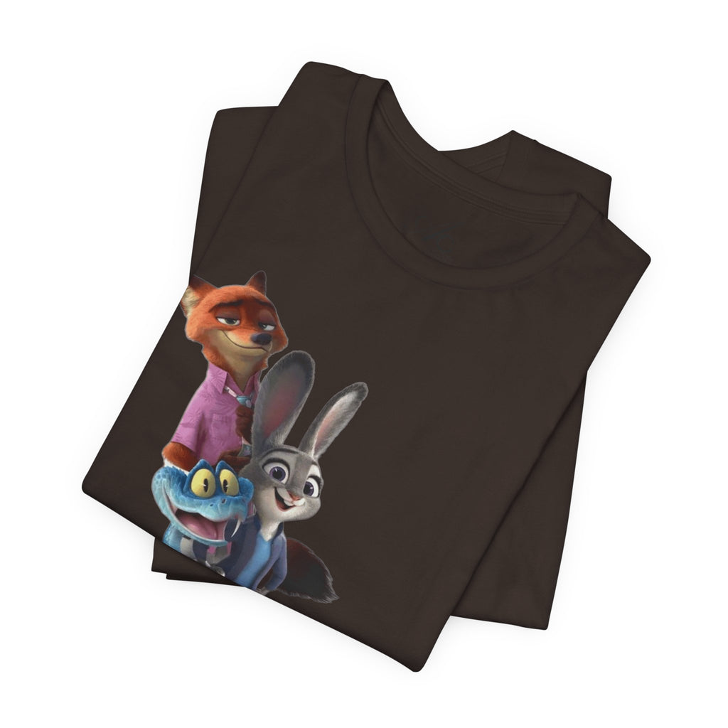 Animated Character Tee — Cute Fox & Bunny Stack Graphic T-Shirt  cartoon-style Christmas artwork