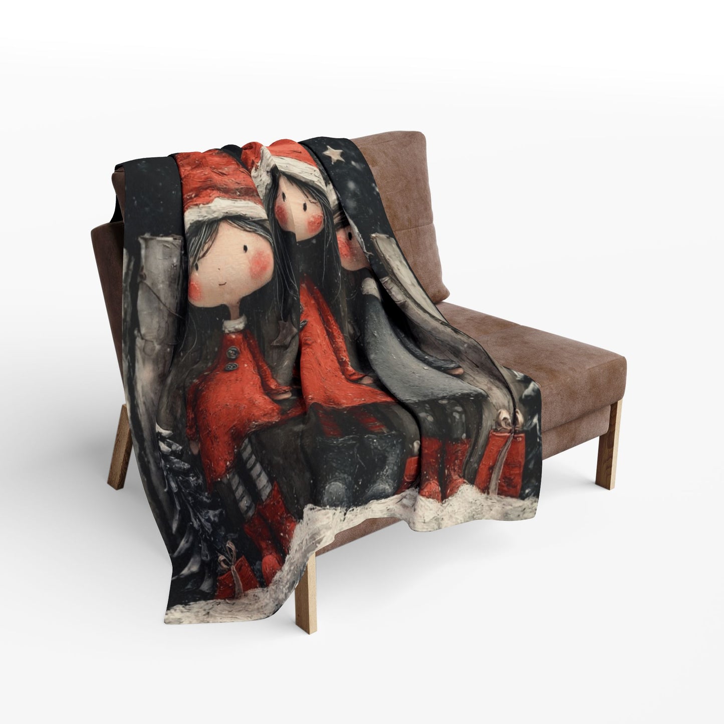 Holiday Girls Fleece Blanket — Cute Christmas Elf Trio Winter Throw