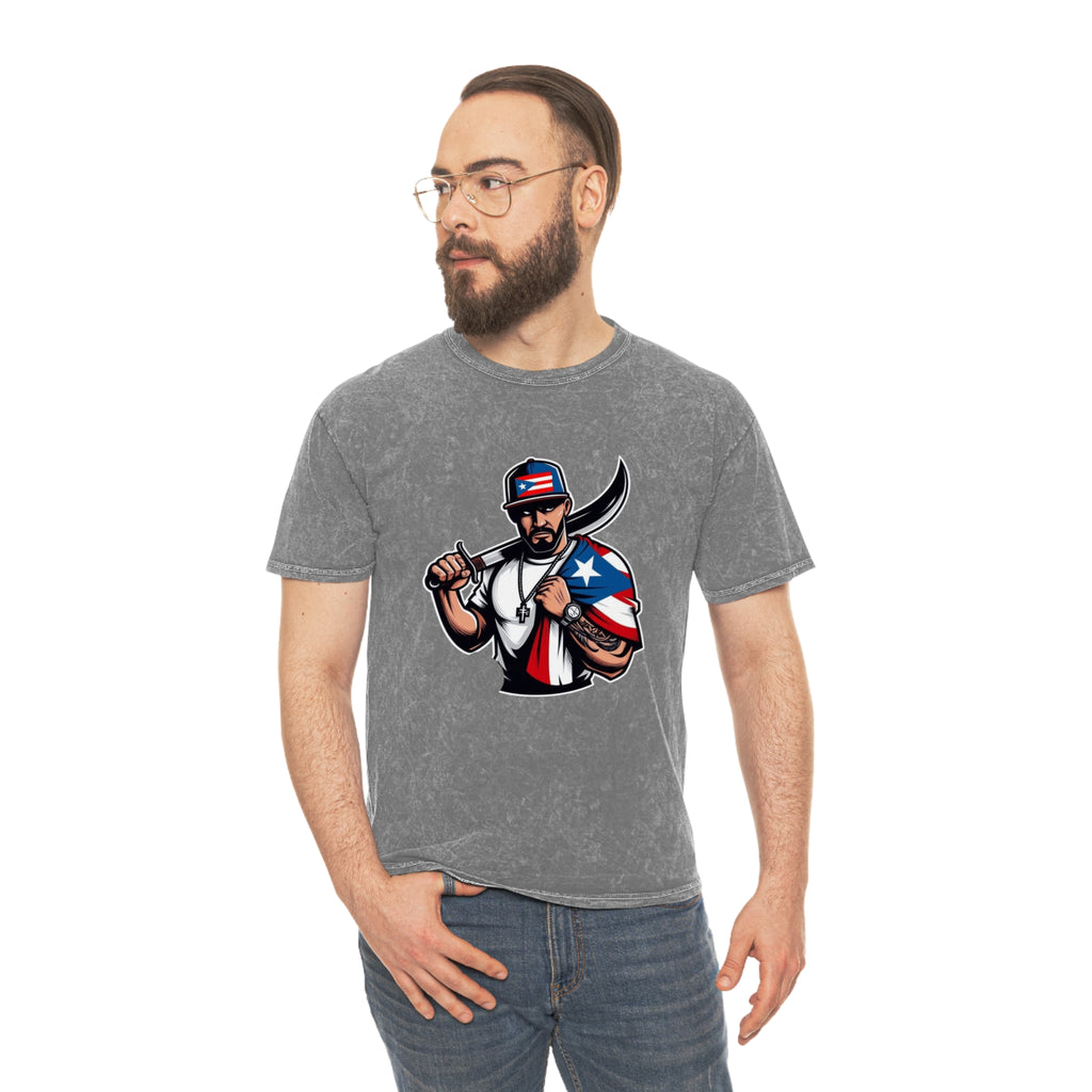 Puerto Rican Flag Bolo Knife T-Shirt  Boricua Pride Mineral Wash Tee