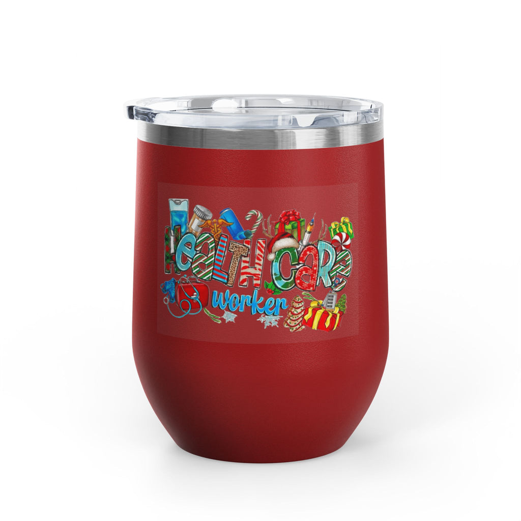 Healthcare Worker 12oz Wine Tumbler — Colorful Holiday Medical Staff Gift Medical Christmas Mug