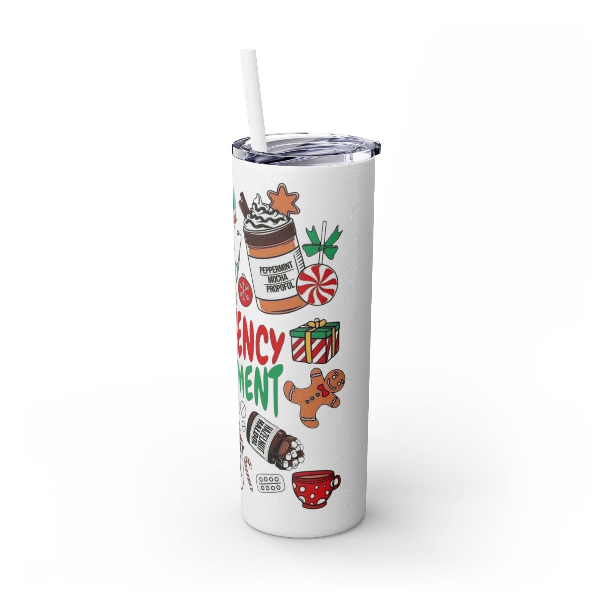 Emergency Department Nurse Christmas Skinny Tumbler - 20oz Holiday Medical Travel Cup with Straw Medical Christmas Mug