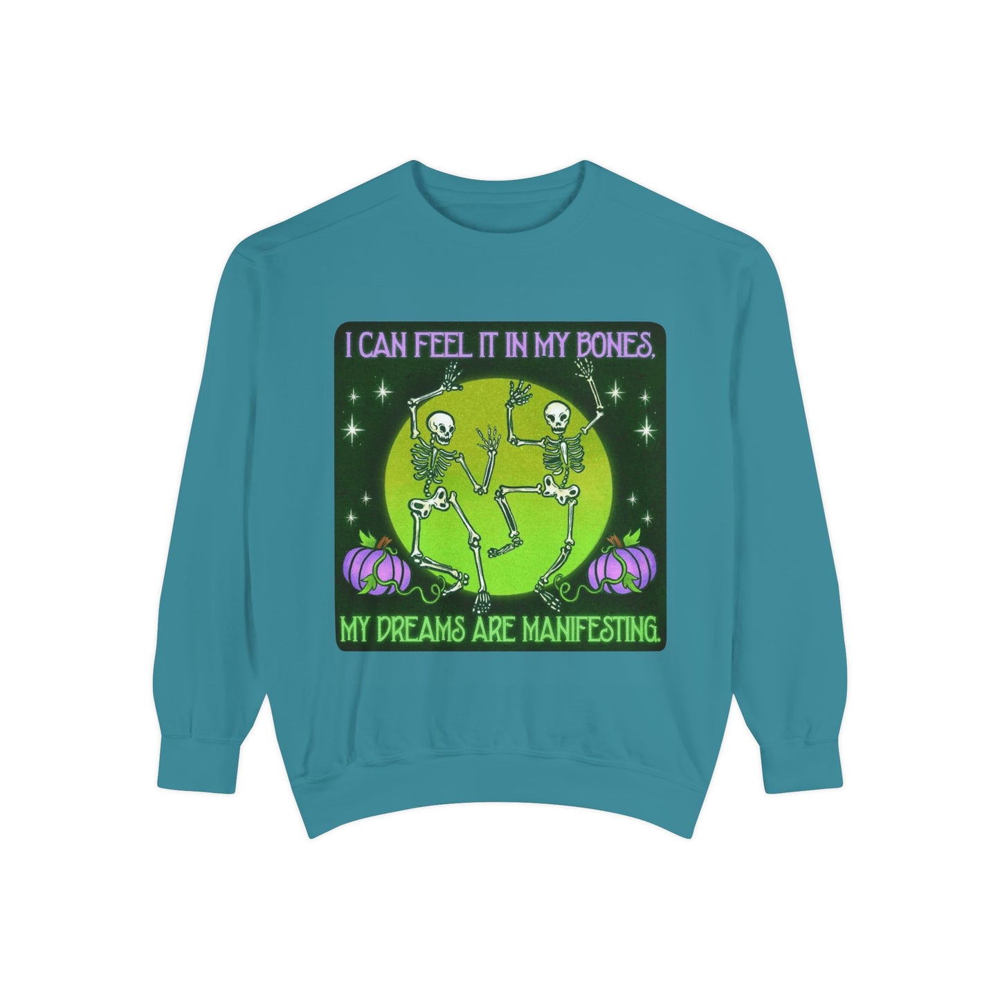 Spooky Manifesting Sweatshirt, Unisex Skeleton Pullover, Halloween Apparel, Cozy Fall Fashion, Casual Trendy Top, Unique Gift