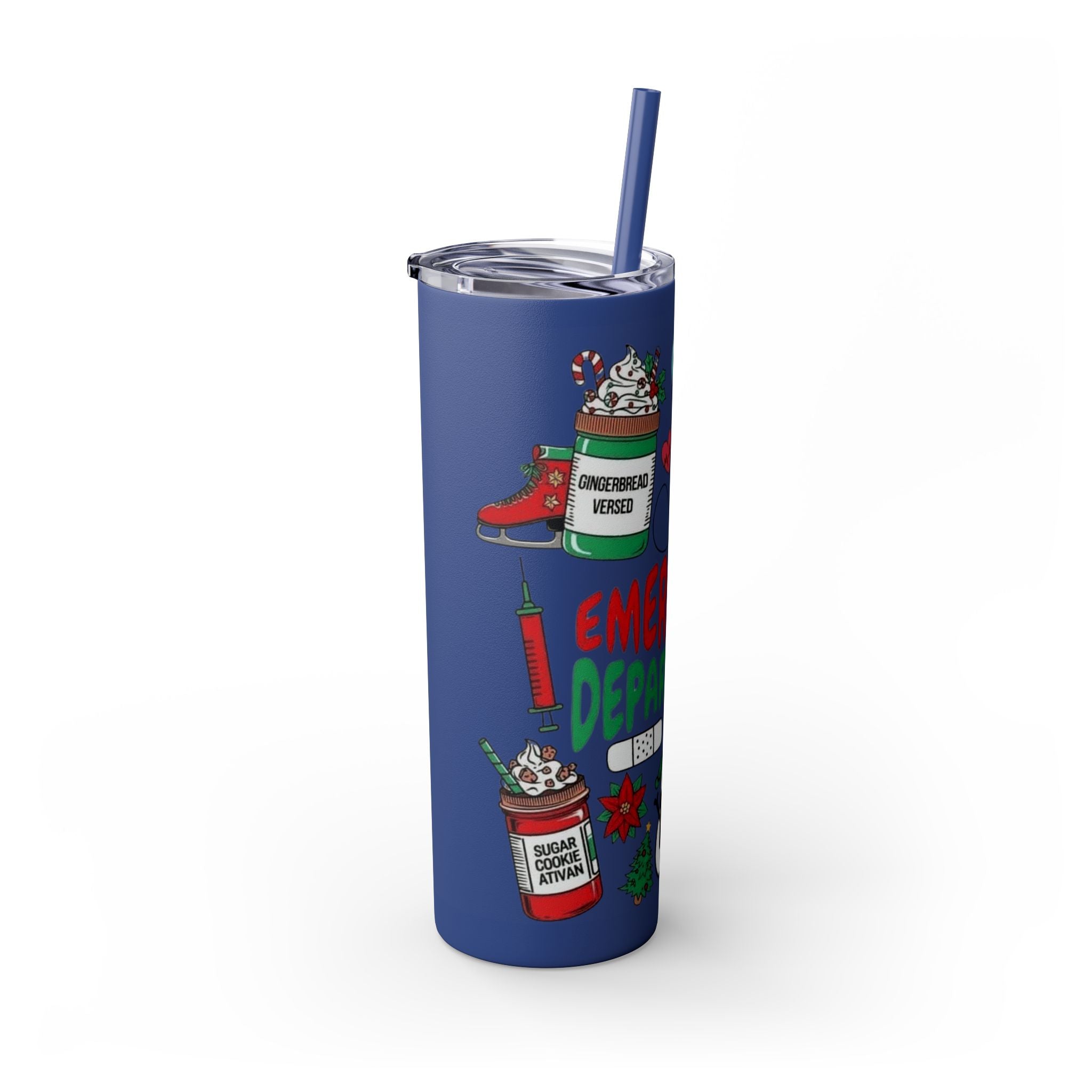 Emergency Department Nurse Christmas Skinny Tumbler - 20oz Holiday Medical Travel Cup with Straw Medical Christmas Mug