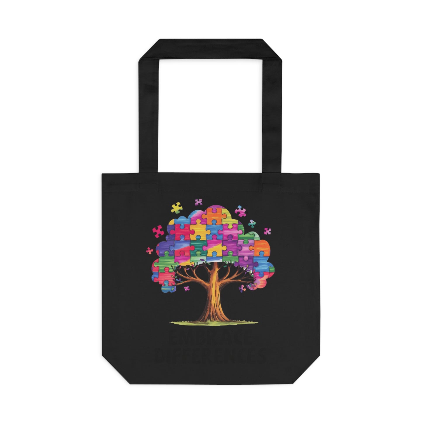 Colección Conciencia y Orgullo Autista Colorful Puzzle Tree Cotton Tote Bag - Eco-Friendly & Stylish Shopping Bag