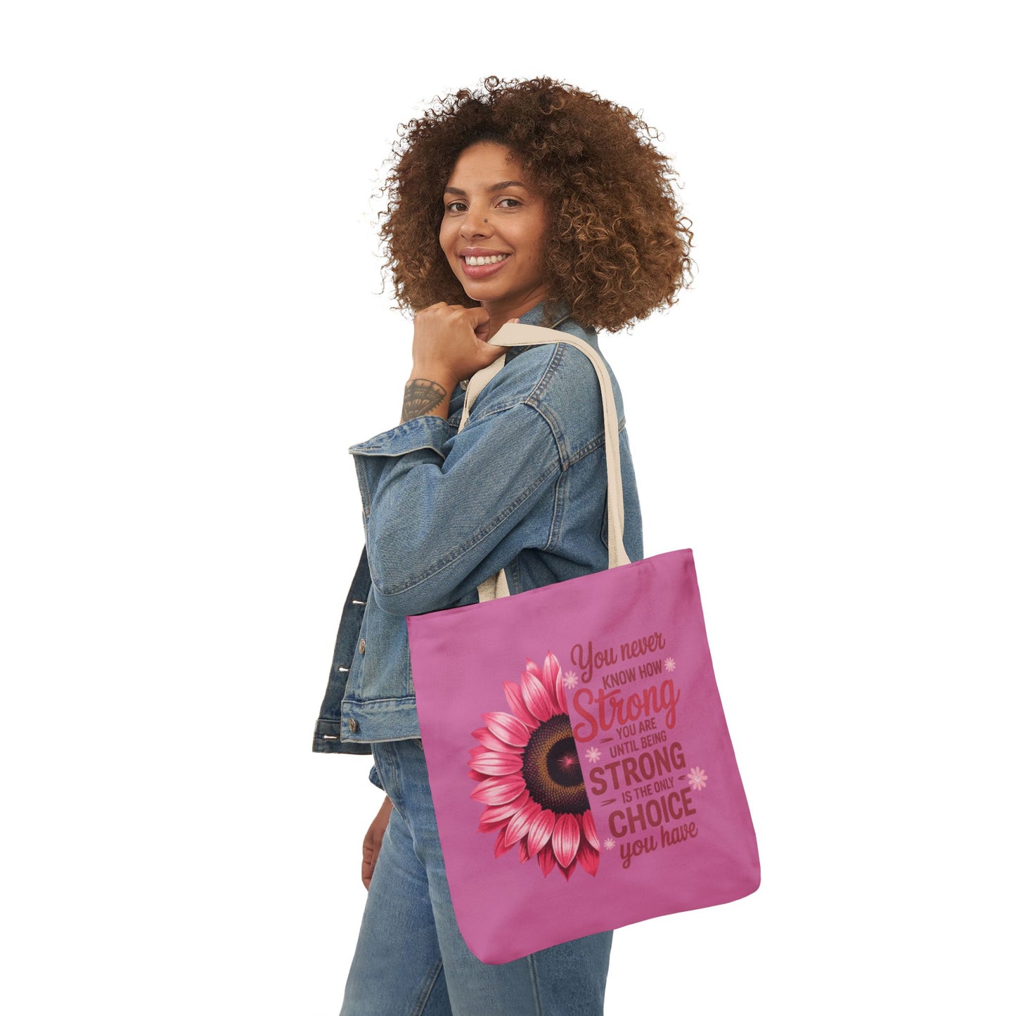 Cancer Survivor Hope Collection Inspirational Canvas Tote Bag with Floral Design