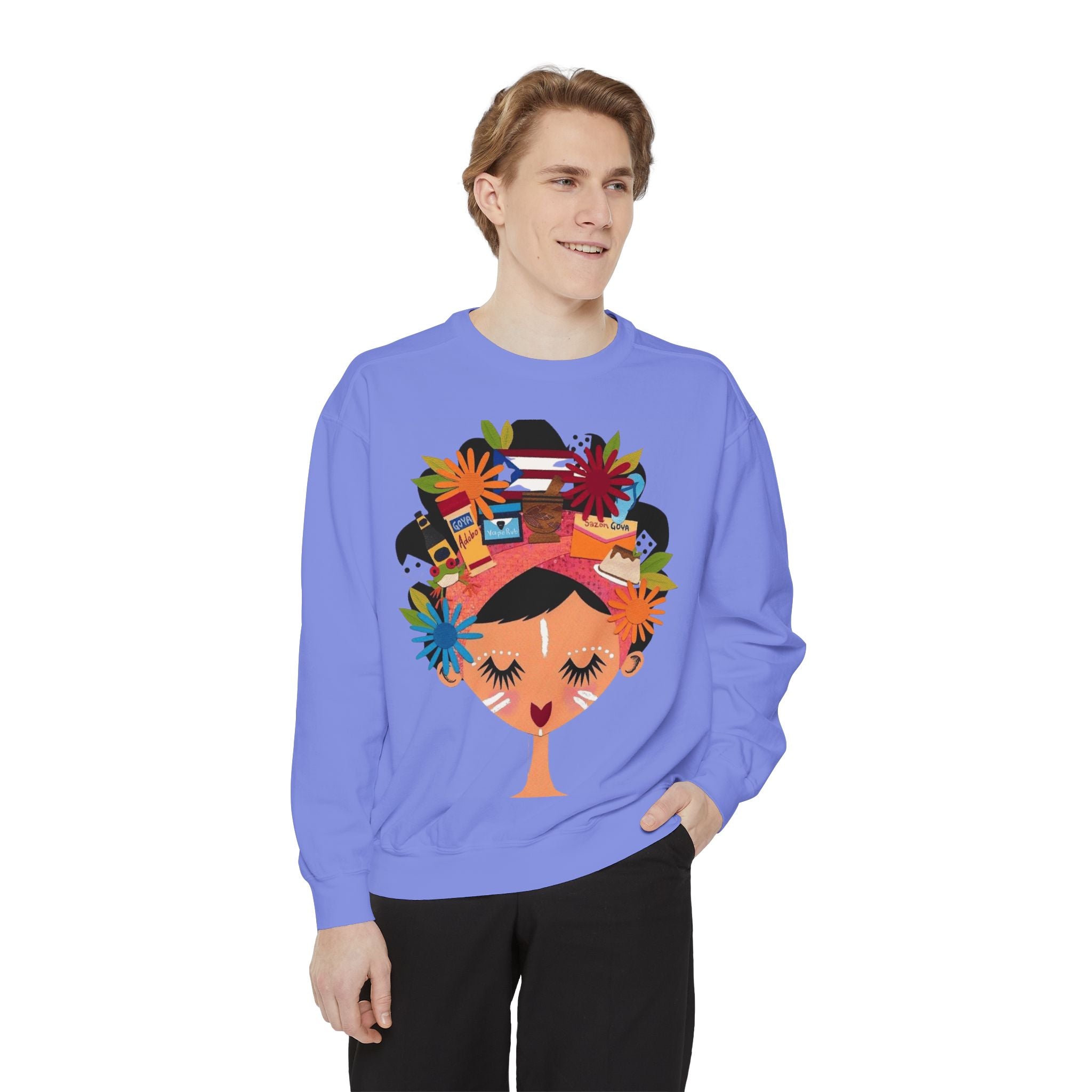 Floral Fiesta Sweatshirt — Colorful Tropical Woman Graphic Puerto Rico Navidades