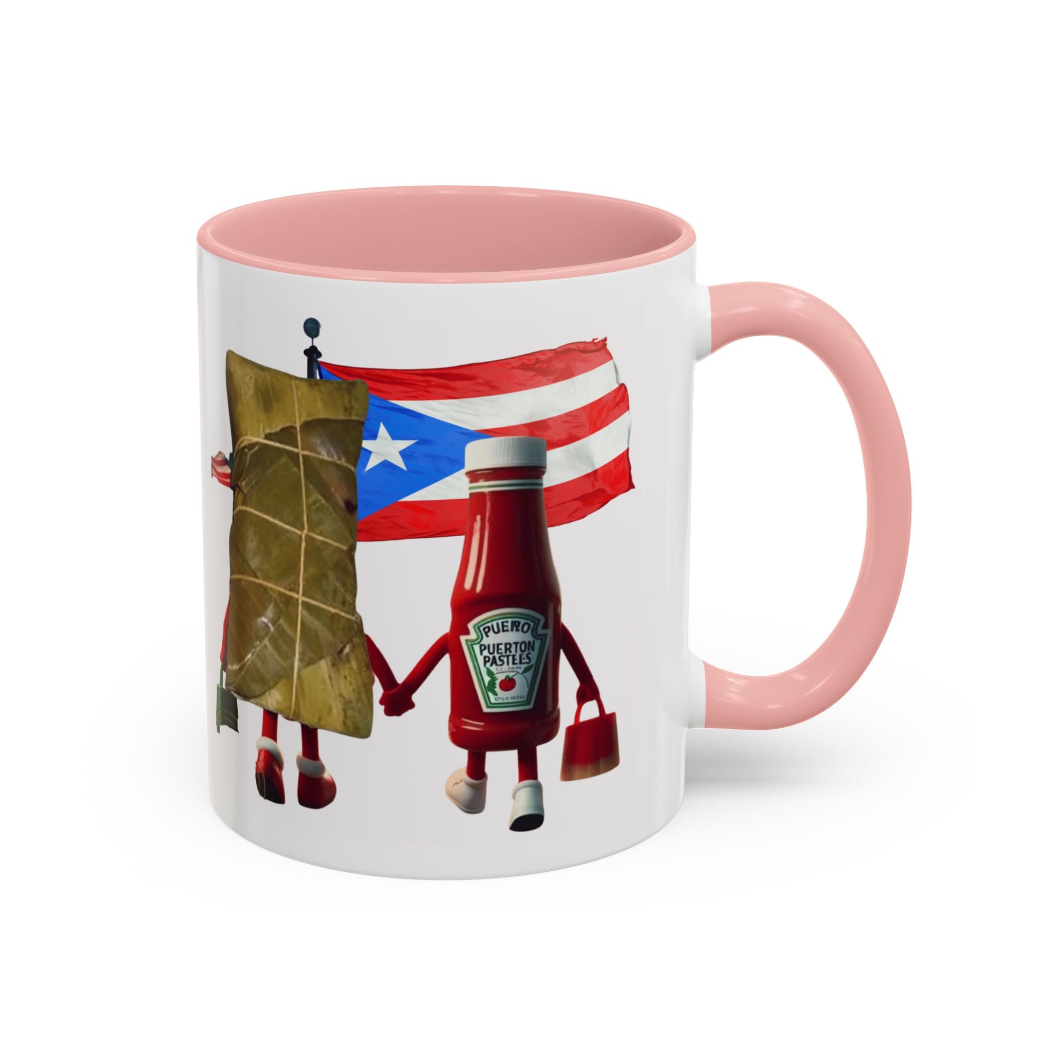 Puerto Rican Flag Ketchup & Pasteles Coffee Mug — Funny Food Friends Accent Mug (11/15oz)