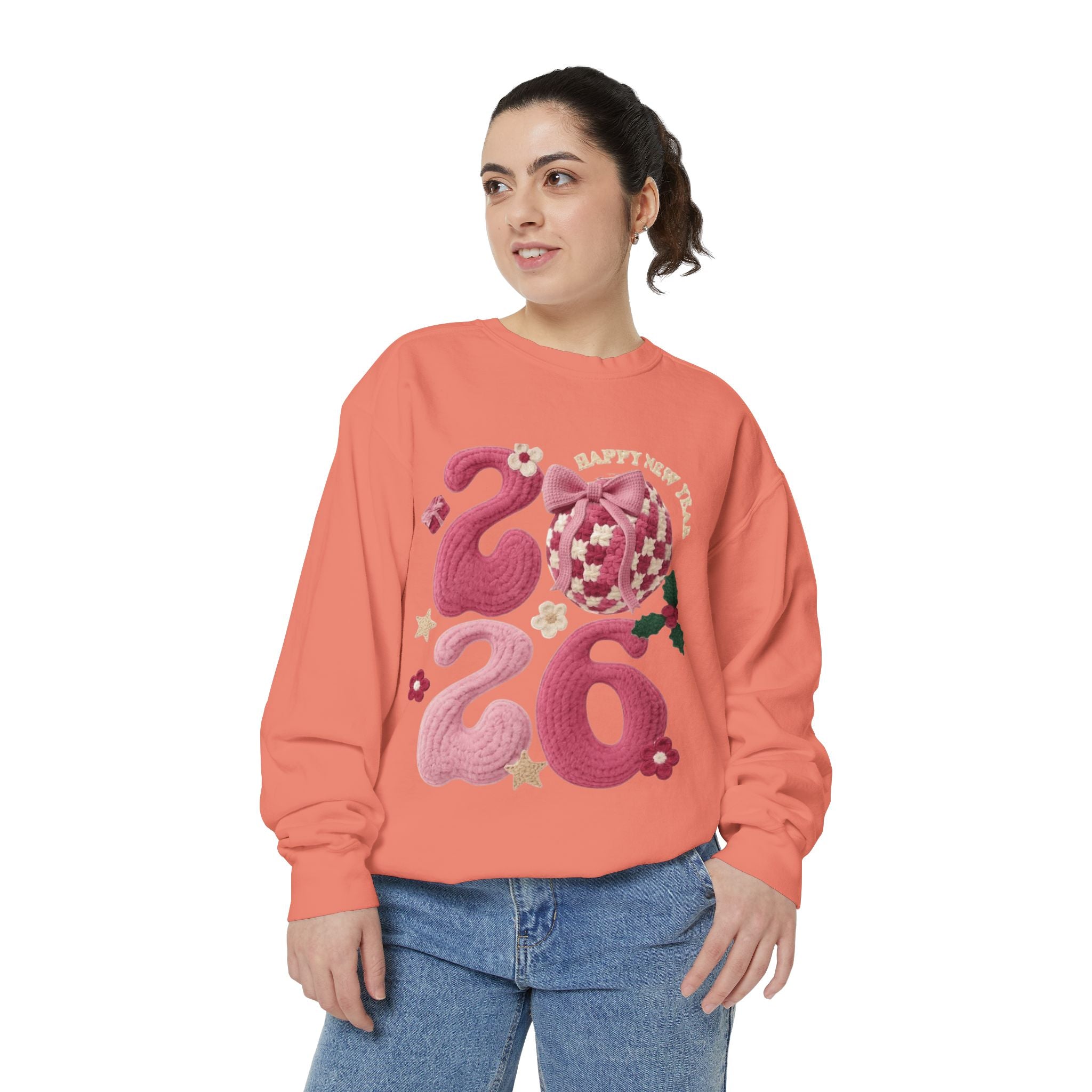 Happy New Year 2026 Sweater  Pink Festive Graphic Sweatshirt