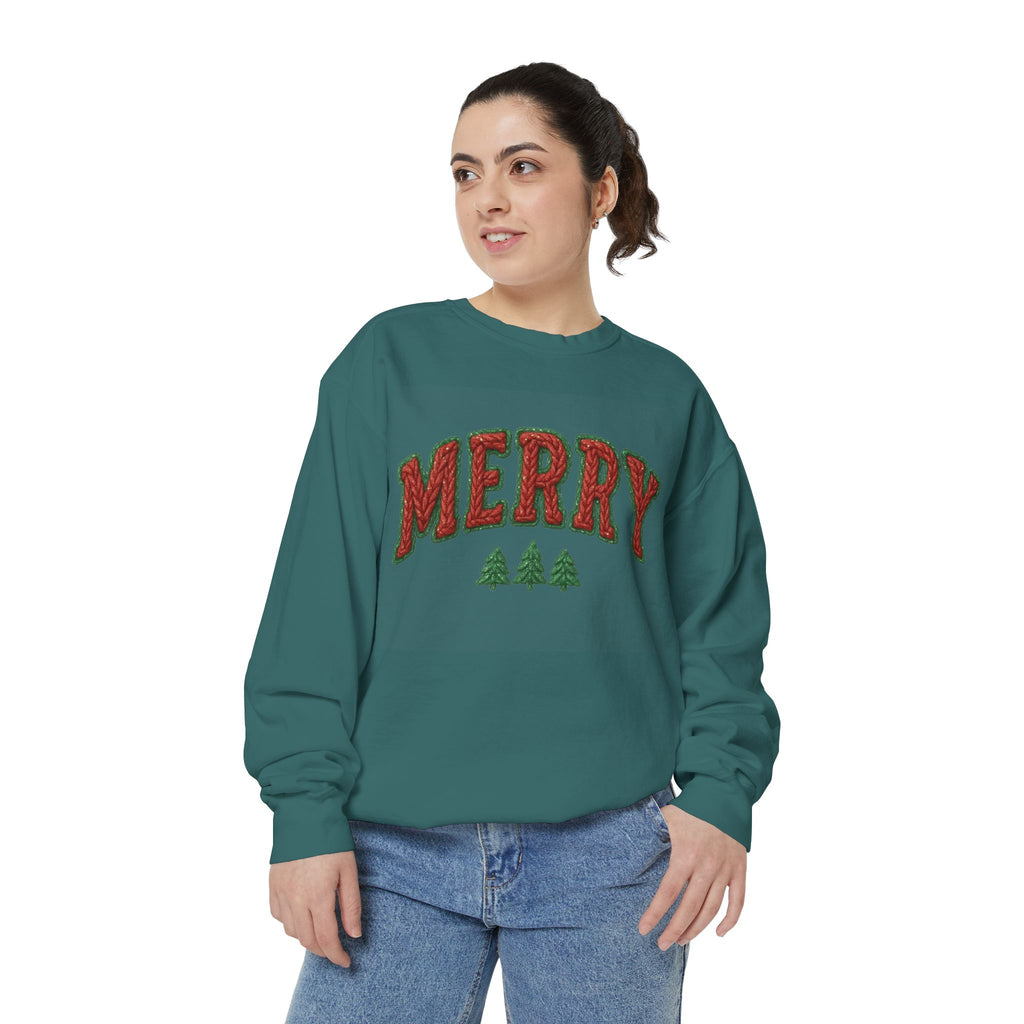 Merry Holiday Sweatshirt — Cozy Christmas Pullover with Tree Graphics Festive Holiday Designs