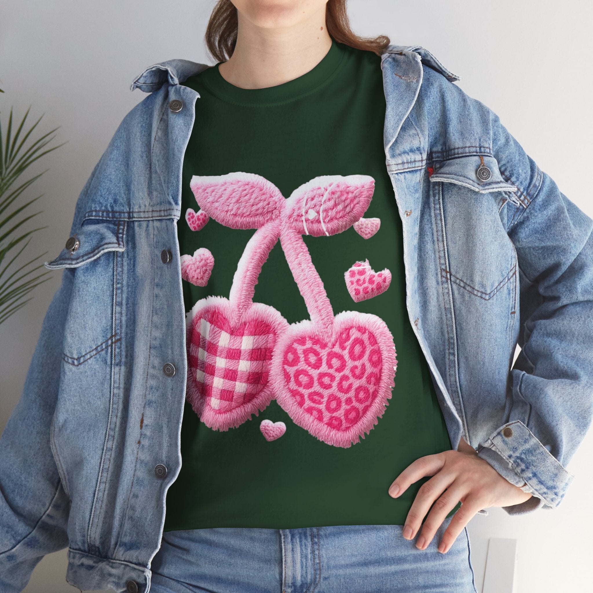 Pink Heart Cherries Tee  LOVE Graphic Valentine T-Shirt