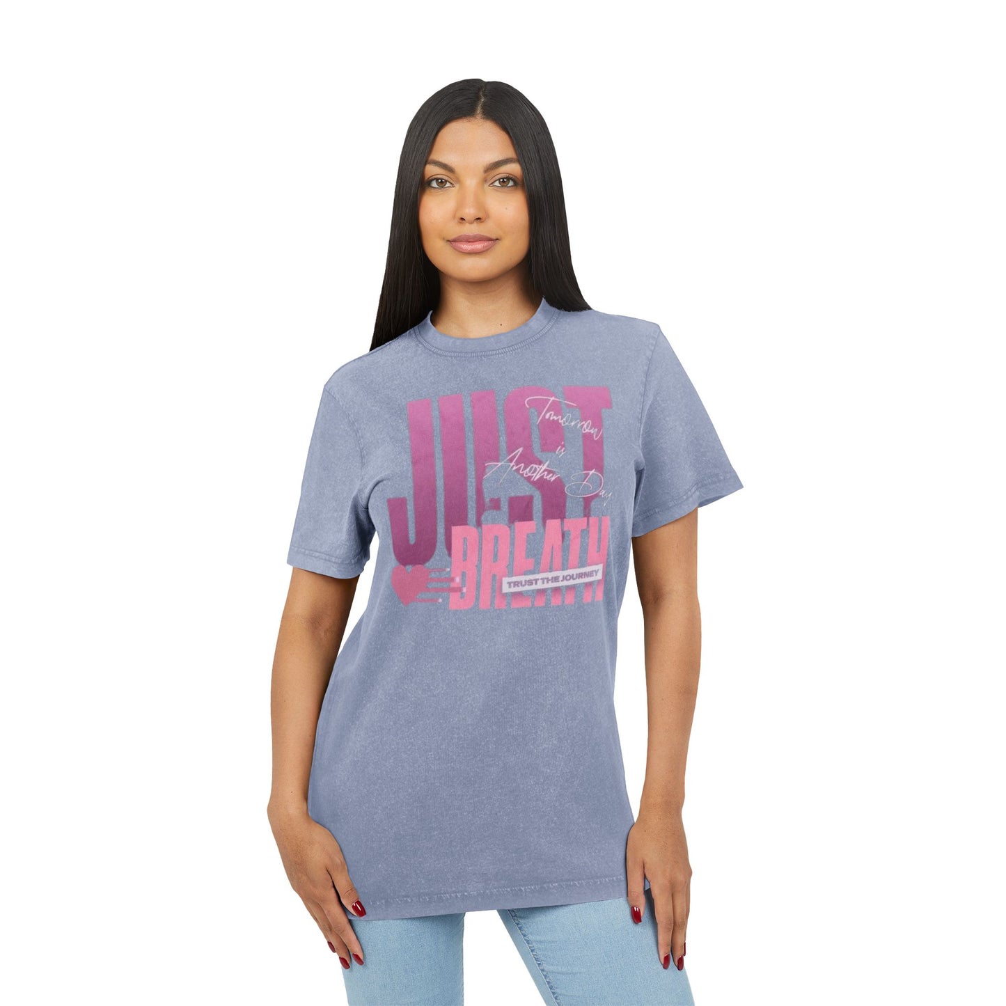 Just Breathe Acid-Wash Tee  Relaxed Pink Graphic T-Shirt