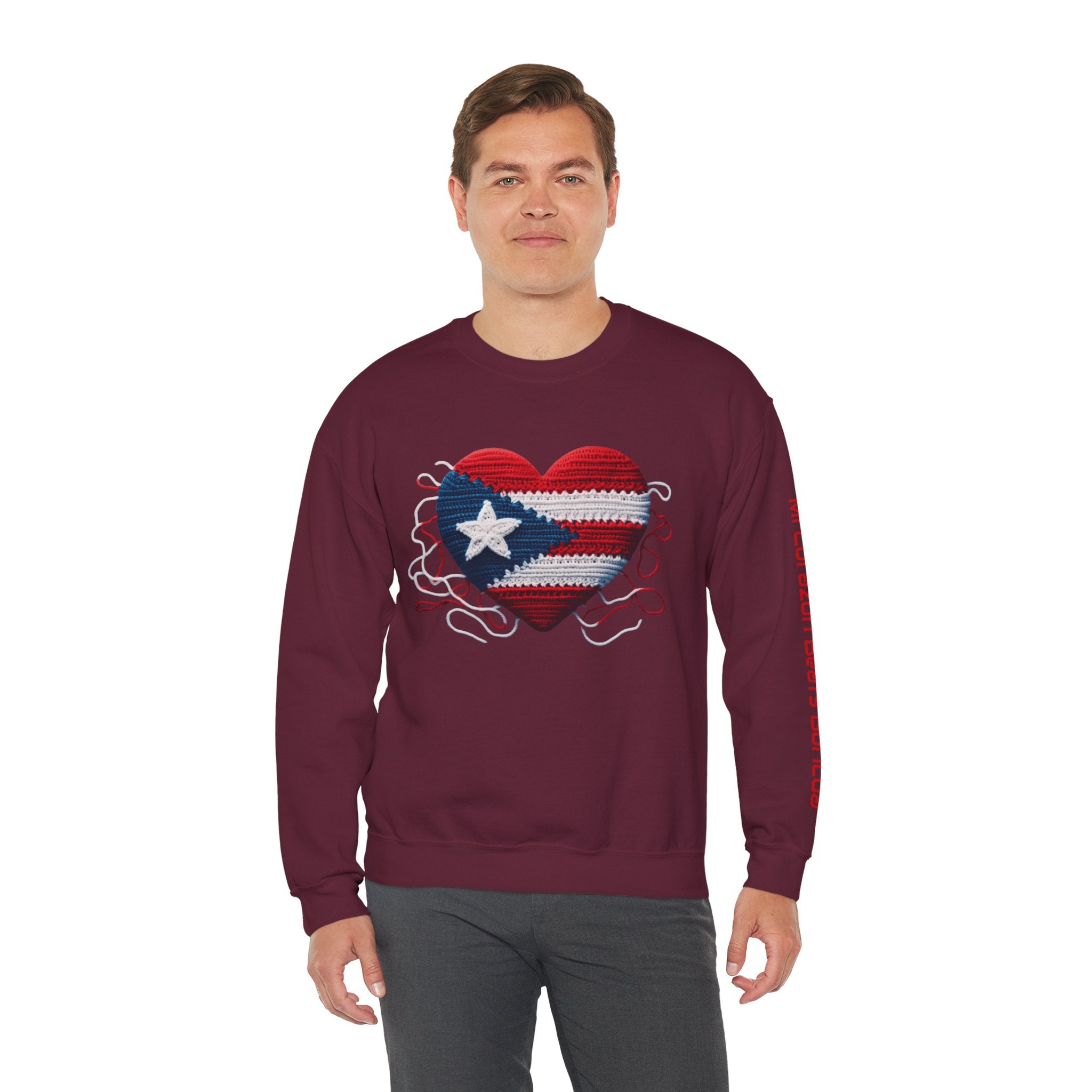 Puerto Rico Heart Crewneck Sweatshirt  Puerto Rican Flag Heart Knit Design