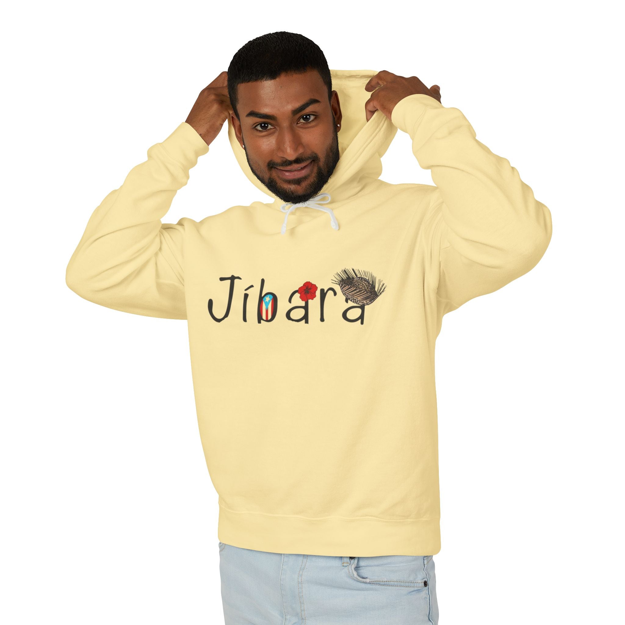 Jíbara Hoodie — Puerto Rican Heart Flag Lightweight Hooded Sweatshirt