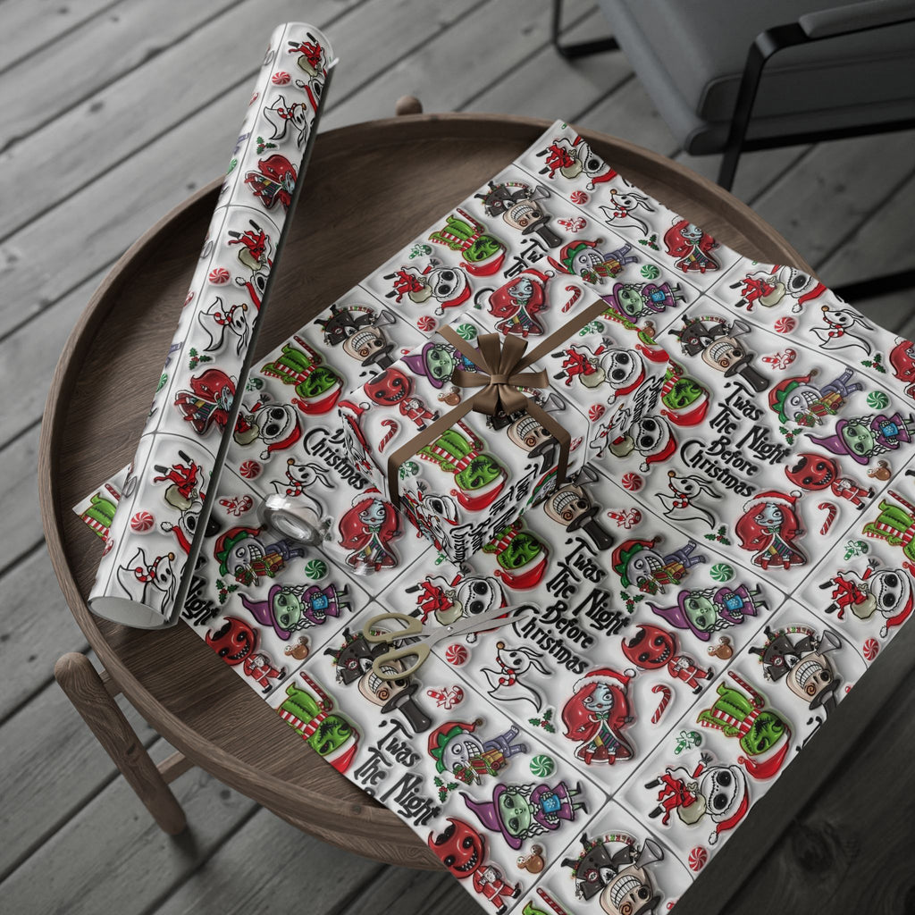 Christmas Character Wrapping Paper Roll — Cute Festive Santa & Skeleton Gift Wrap Whimsical Holiday Gift Wrap