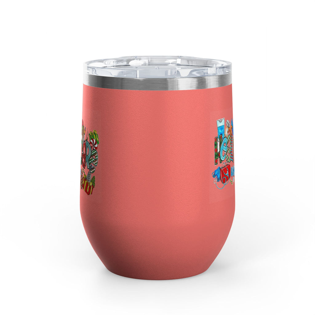 Healthcare Worker 12oz Wine Tumbler — Colorful Holiday Medical Staff Gift Medical Christmas Mug