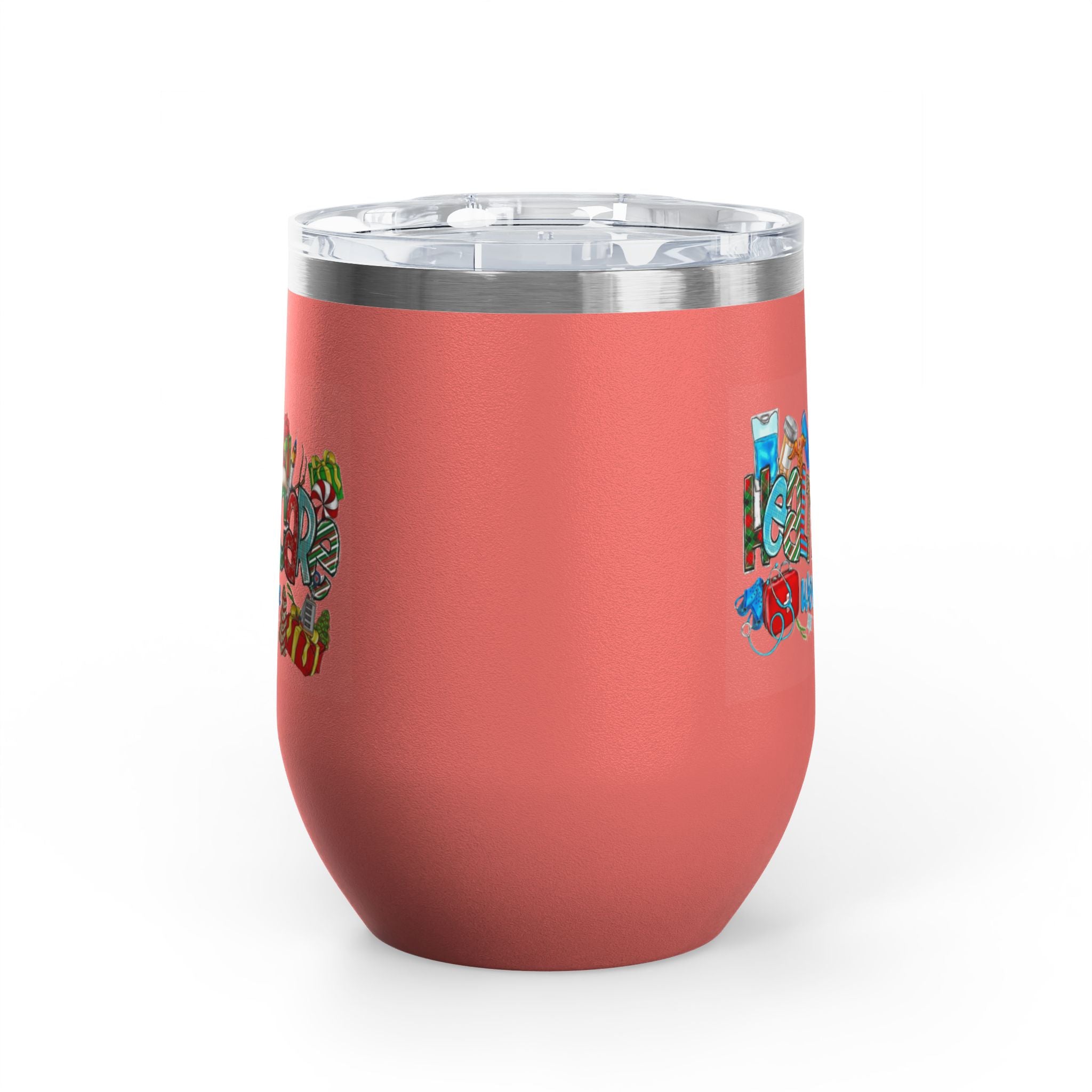 Healthcare Worker 12oz Wine Tumbler — Colorful Holiday Medical Staff Gift Medical Christmas Mug