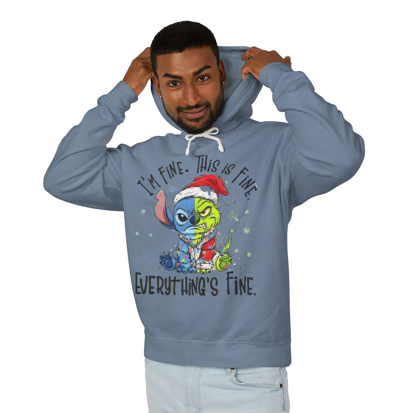 I'm Fine This Is Fine Hoodie  Funny Christmas Stitch Pullover Cartoon Christmas T-shirts and Sweaters