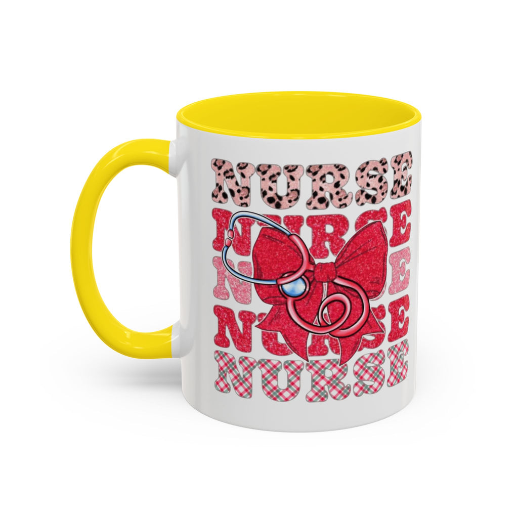 Nurse Stethoscope Bow Accent Coffee Mug — Cute Leopard & Plaid Healthcare Gift (11/15oz) Medical Christmas Mug