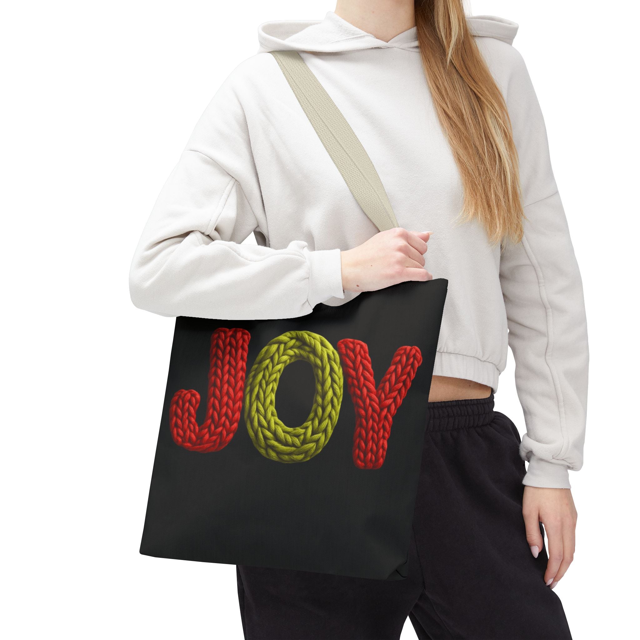 Christmas Tote Bag  Festive Holiday DesigJoy Knit Tote Bag  Colorful 'JOY' Yarn Design, Cozy Holiday Gift Tote