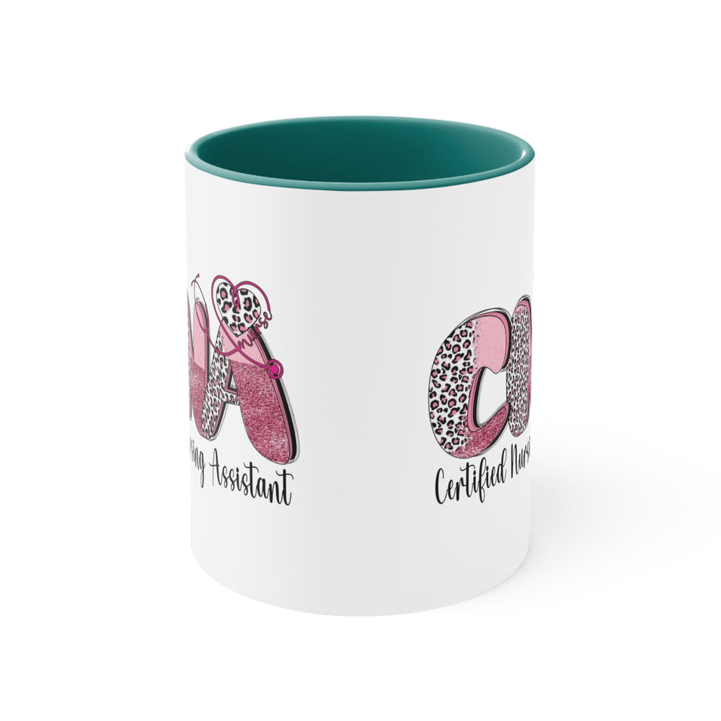 Certified Nursing Assistant (CNA) Pink Leopard Accent Mug — 11oz Gift for Nurses, Nursing Assistants Medical Christmas Mug