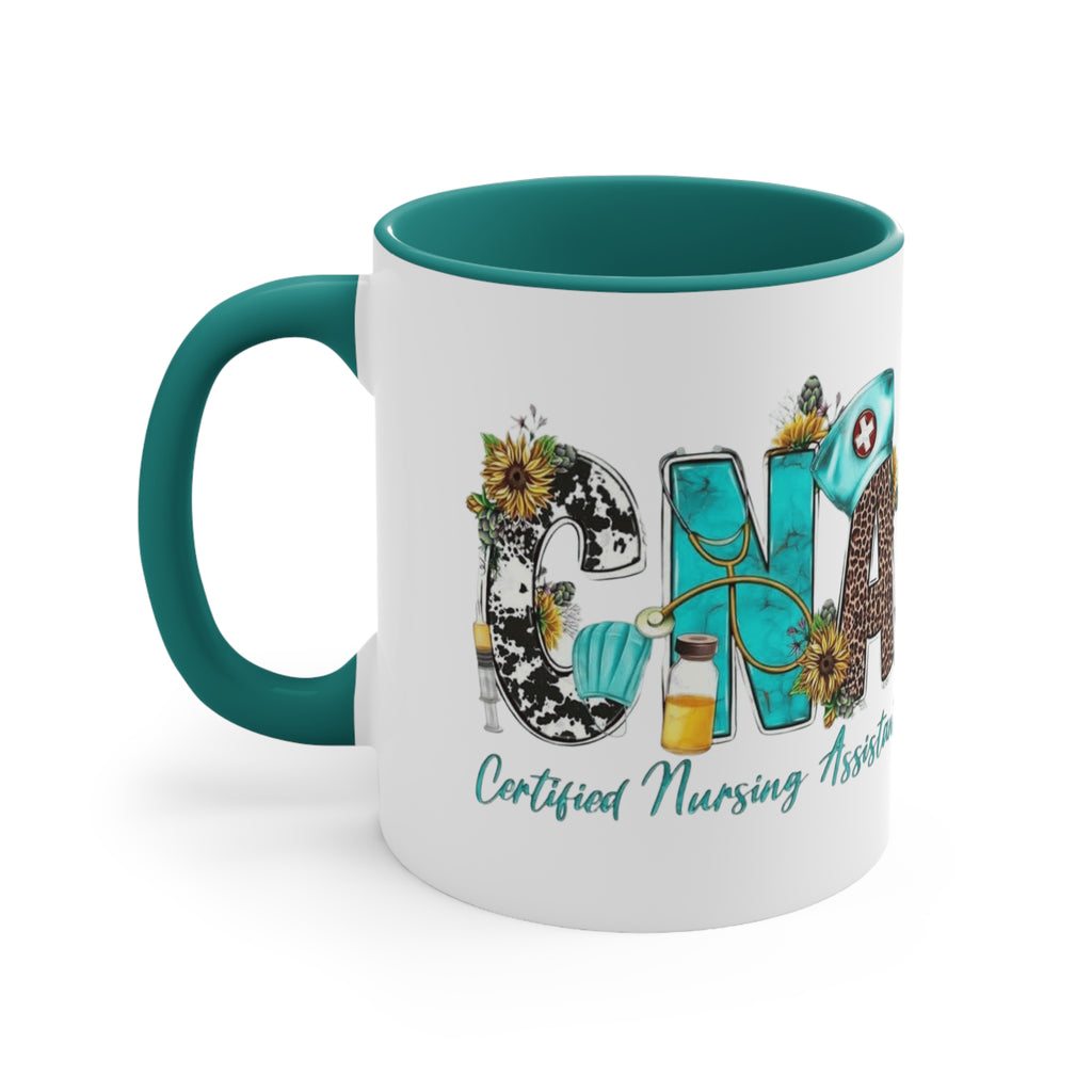 Certified Nursing Assistant (CNA) Accent Mug — Floral & Medical Icons 11oz Medical Christmas Mug