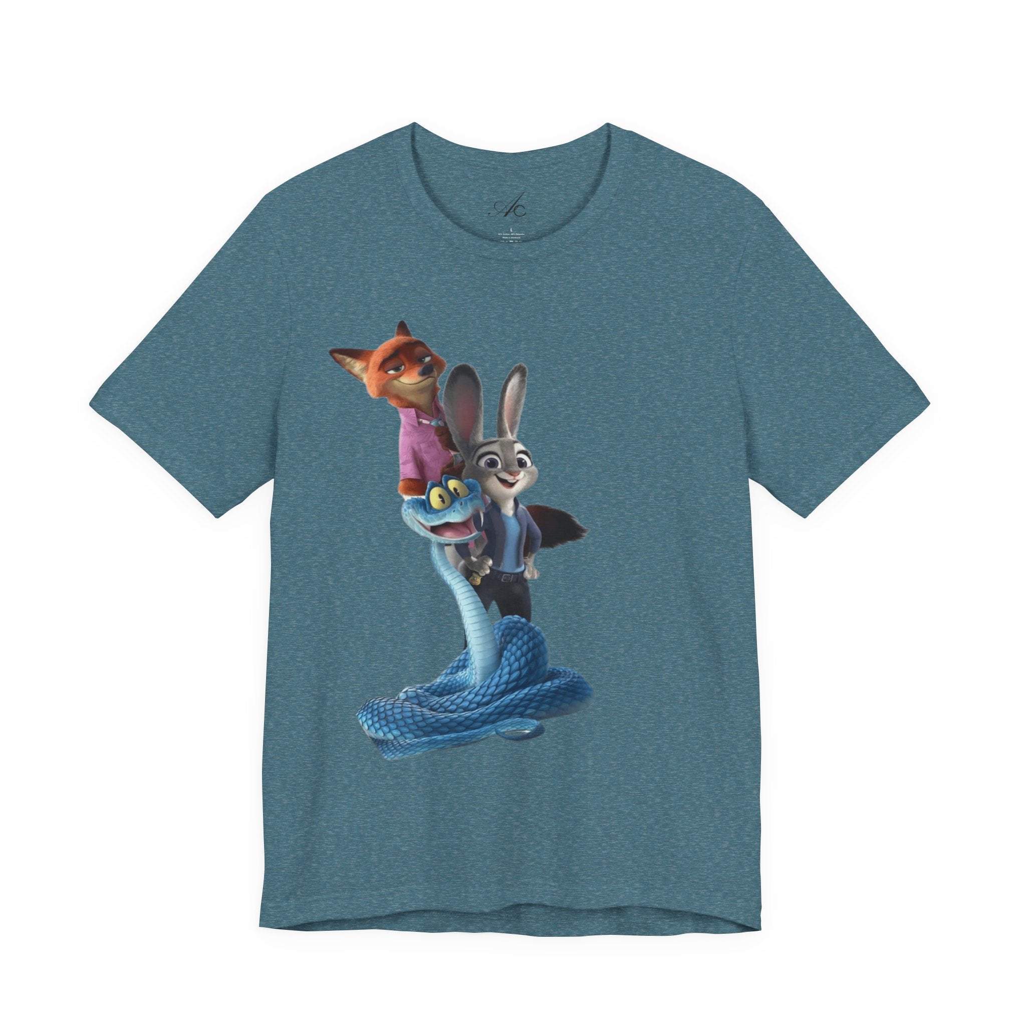 Animated Character Tee — Cute Fox & Bunny Stack Graphic T-Shirt  cartoon-style Christmas artwork