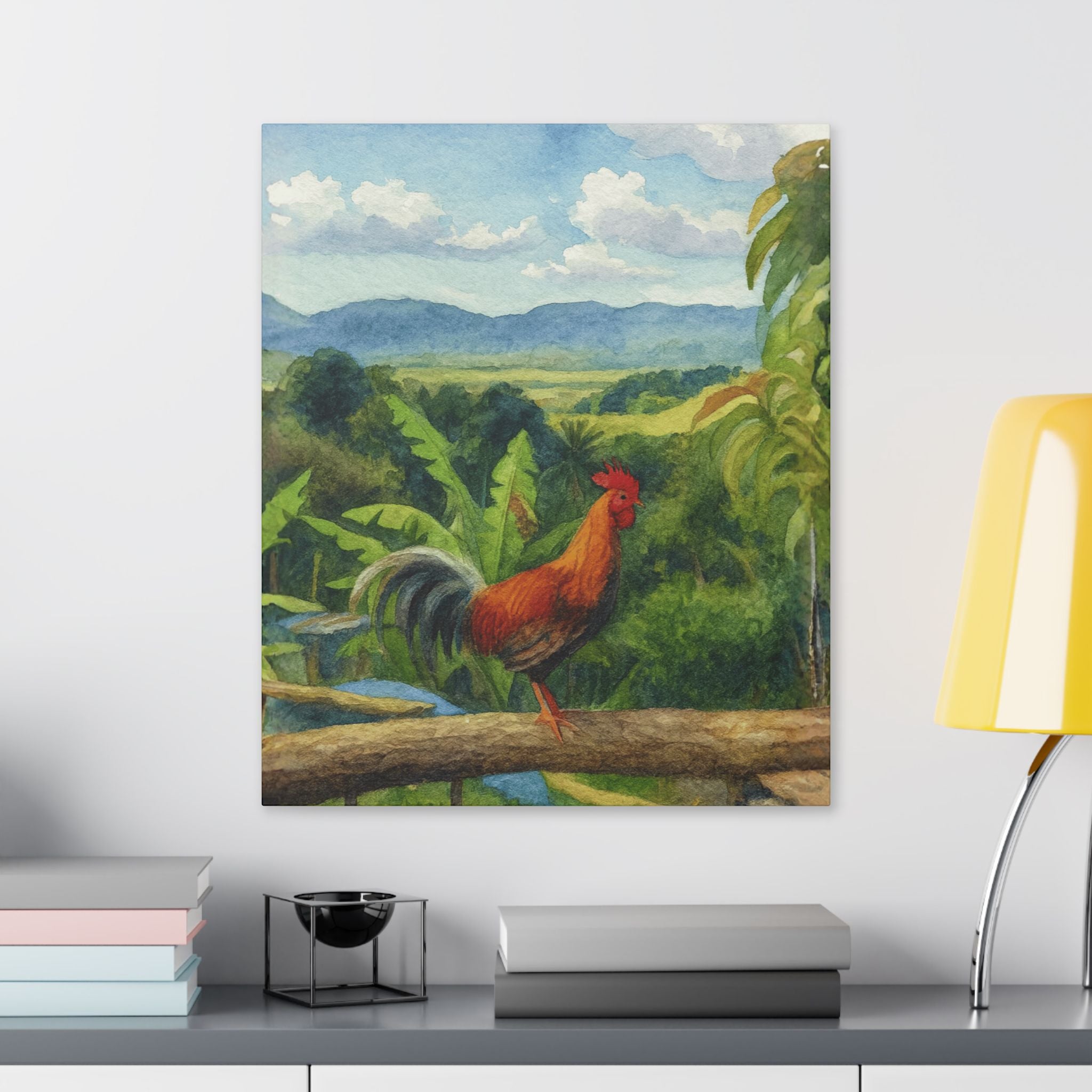 These Puerto Rico inspired Rooster Morning Landscape Canvas